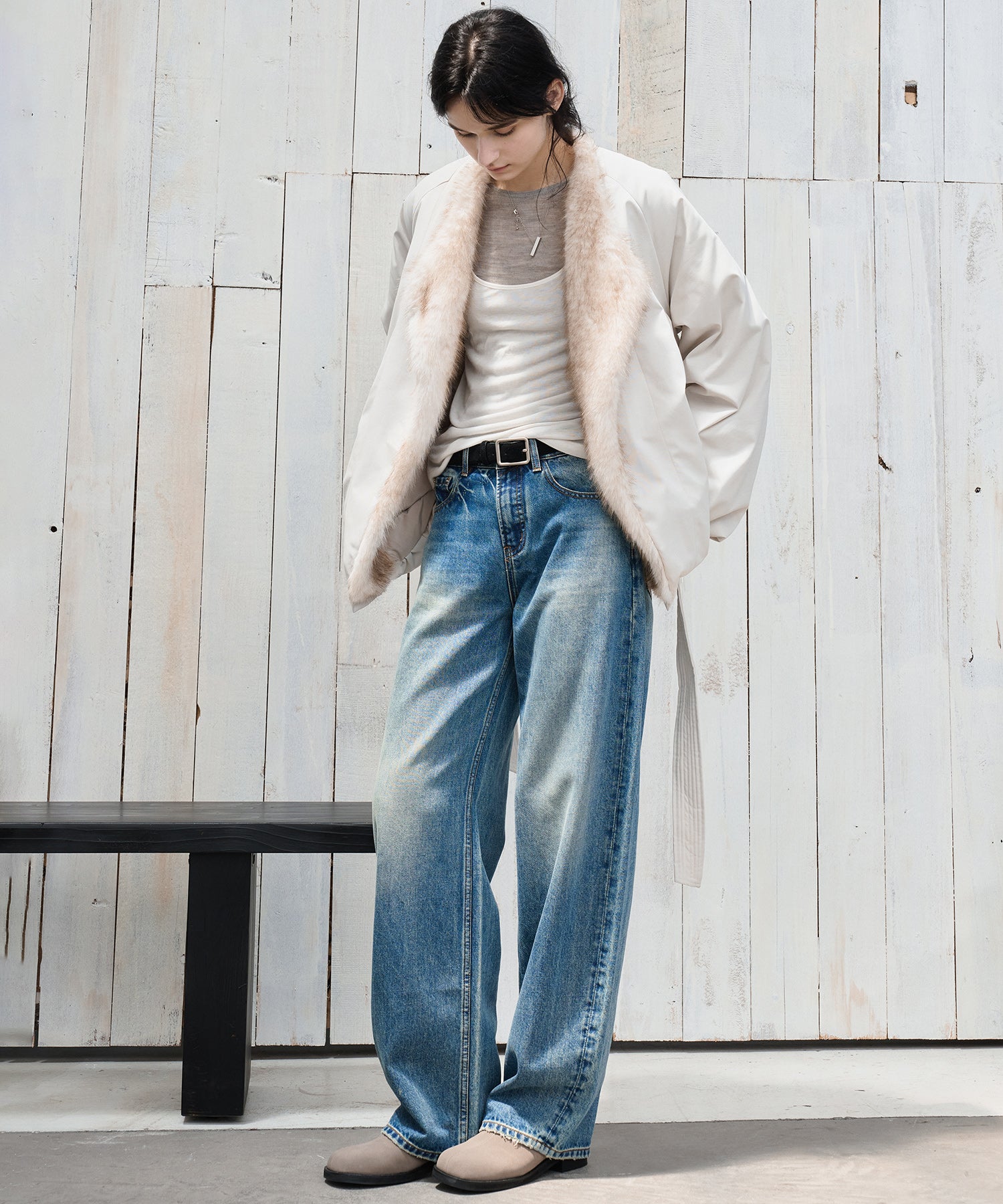 Faux Fur Collar Balloon Down Jacket