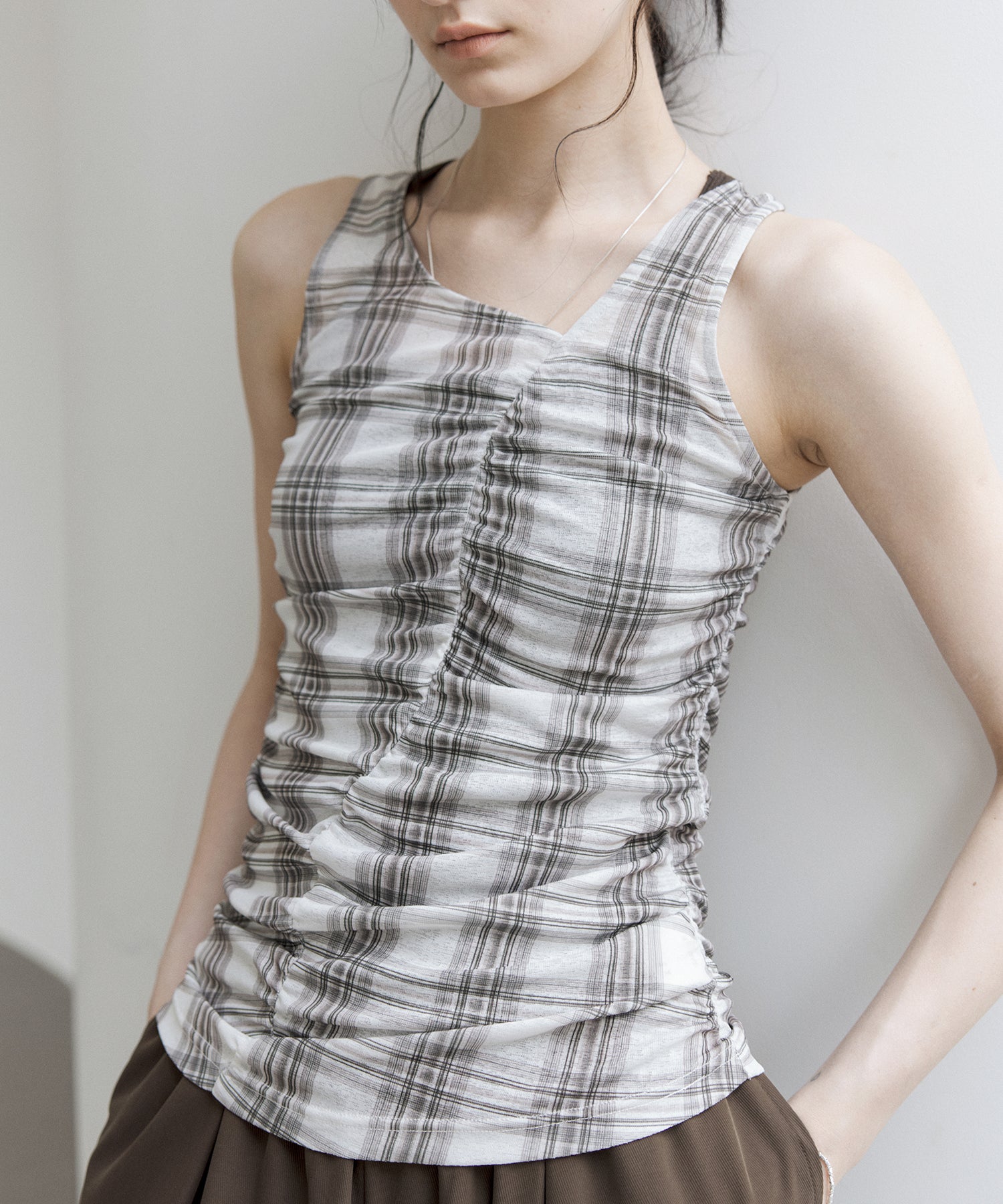 Asymmetric Gather Sheer Sleeveless Top