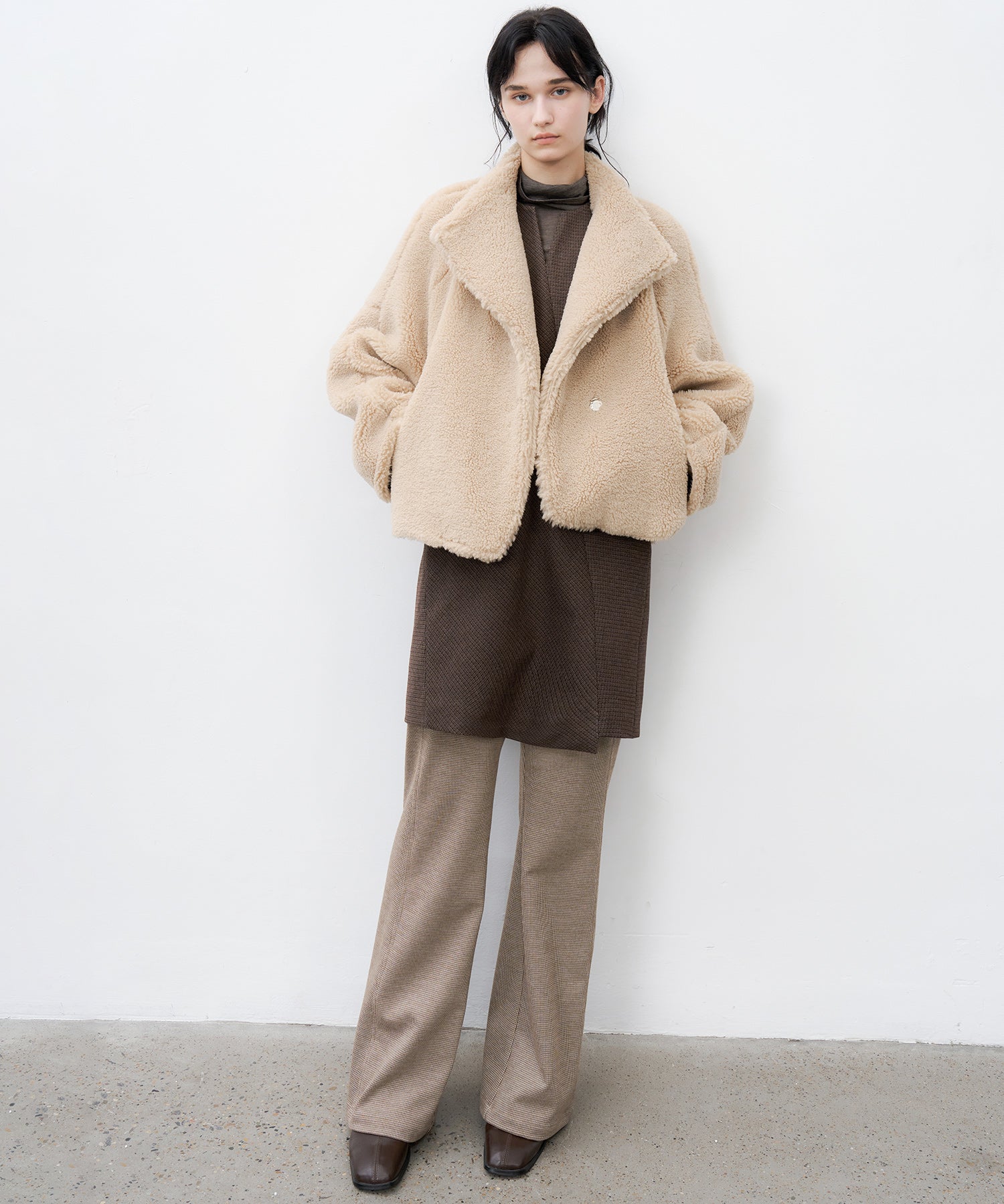 Wool Blend Check Flared Pants