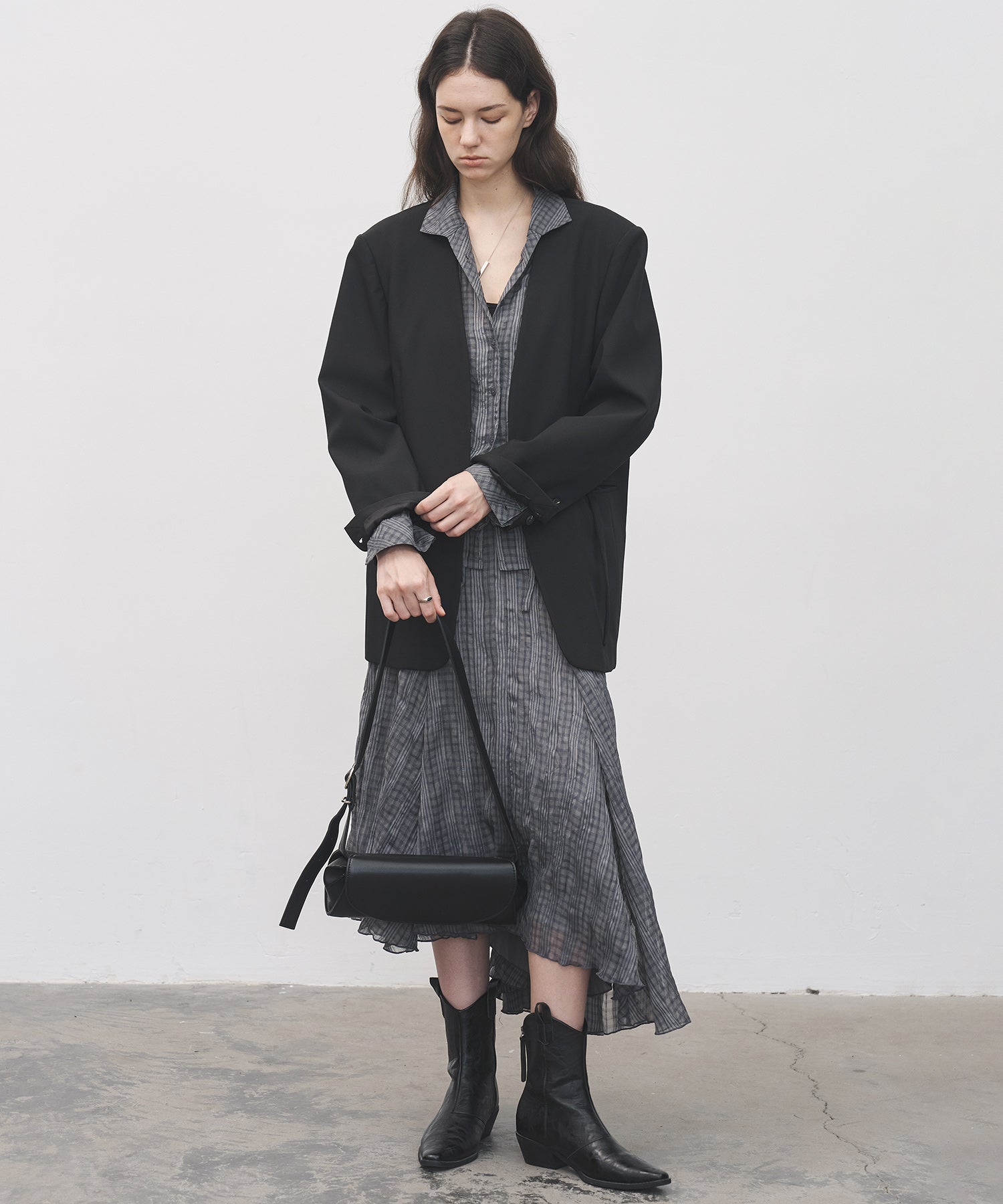 Asymmetric Hem Crinkled Check Midi Skirt – A-Line Silhouette