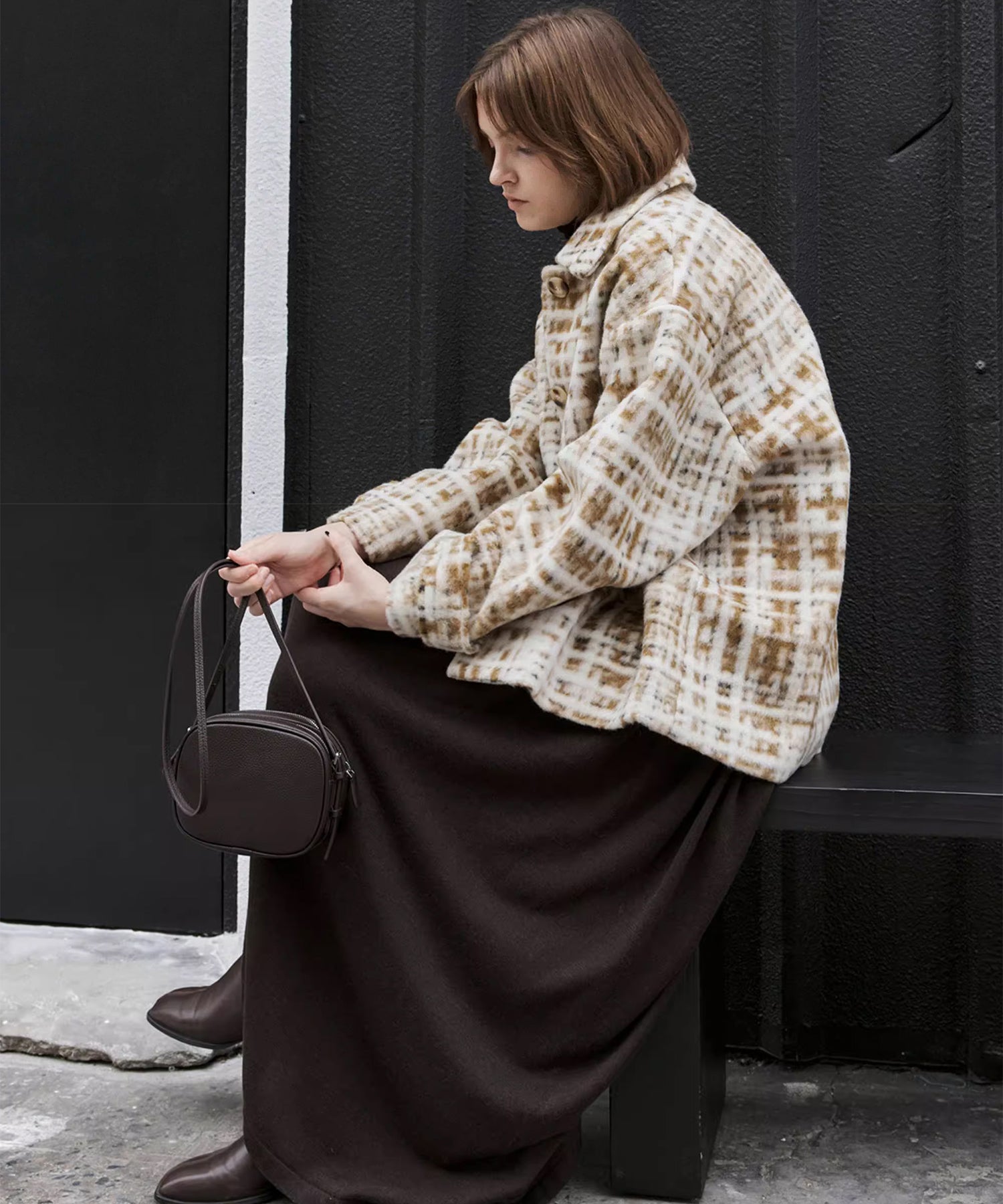 Hazy Plaid Tailored Wool Short Over-coat