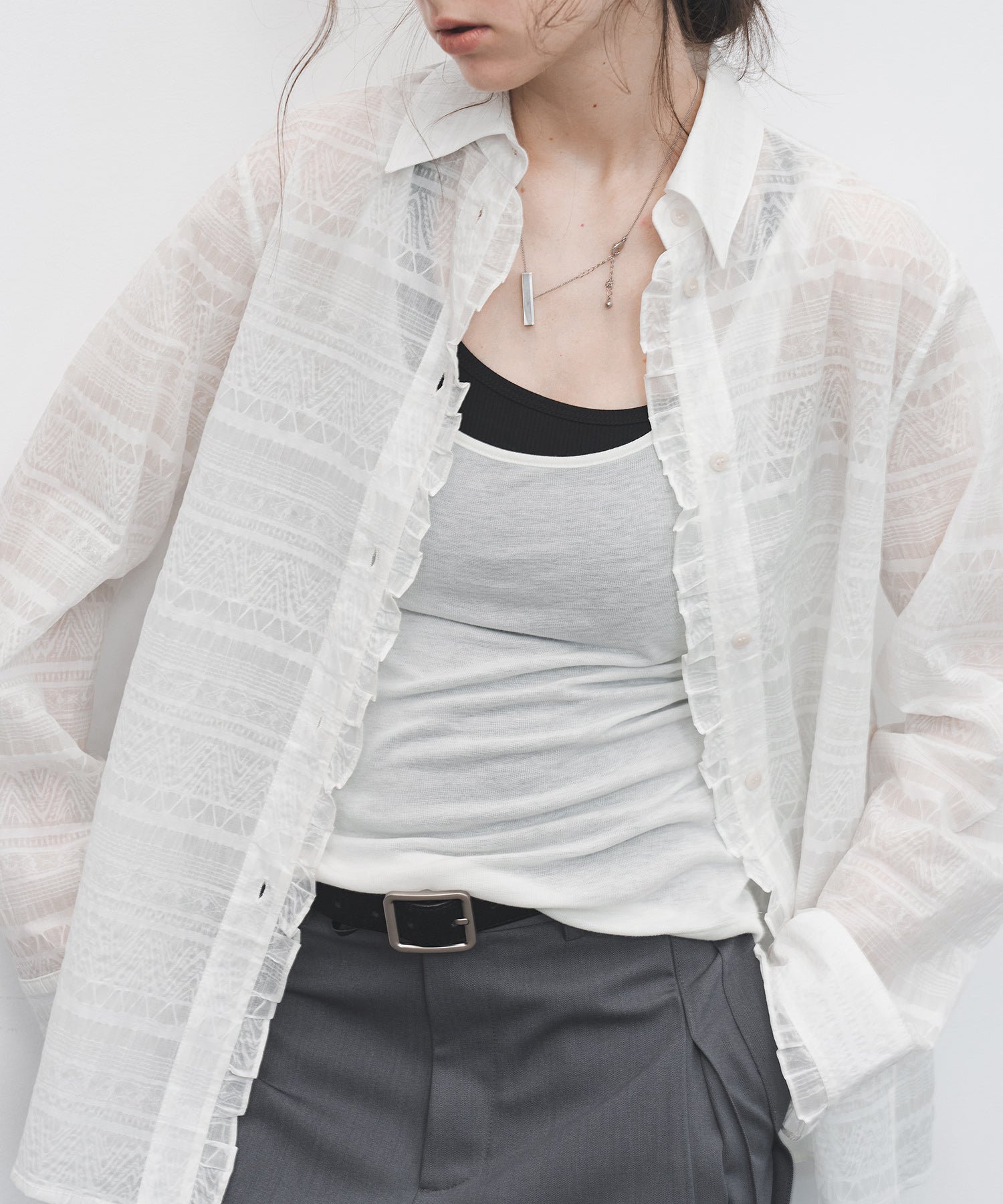 Sheer Textured Lace Collar Blouse – Design Detail Long Sleeve