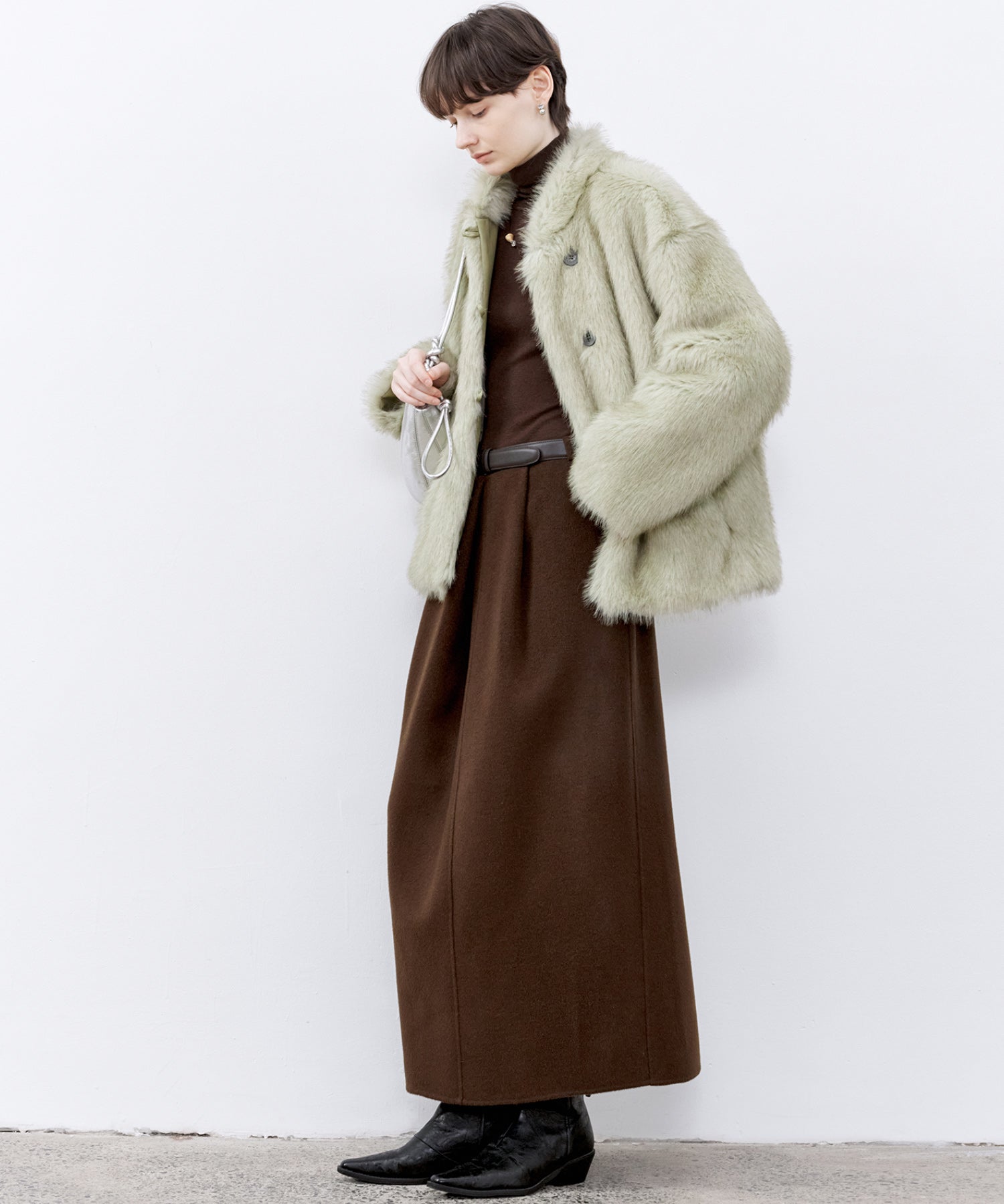 Wool Twill Skirt with Gathered Detail & Bubble Silhouette