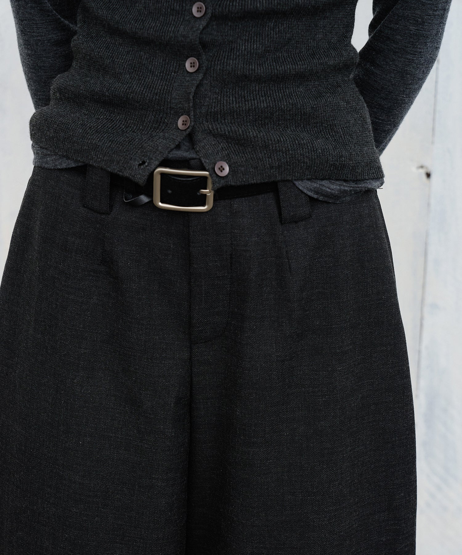 Thick Fabric Cropped Wide-Leg Pants