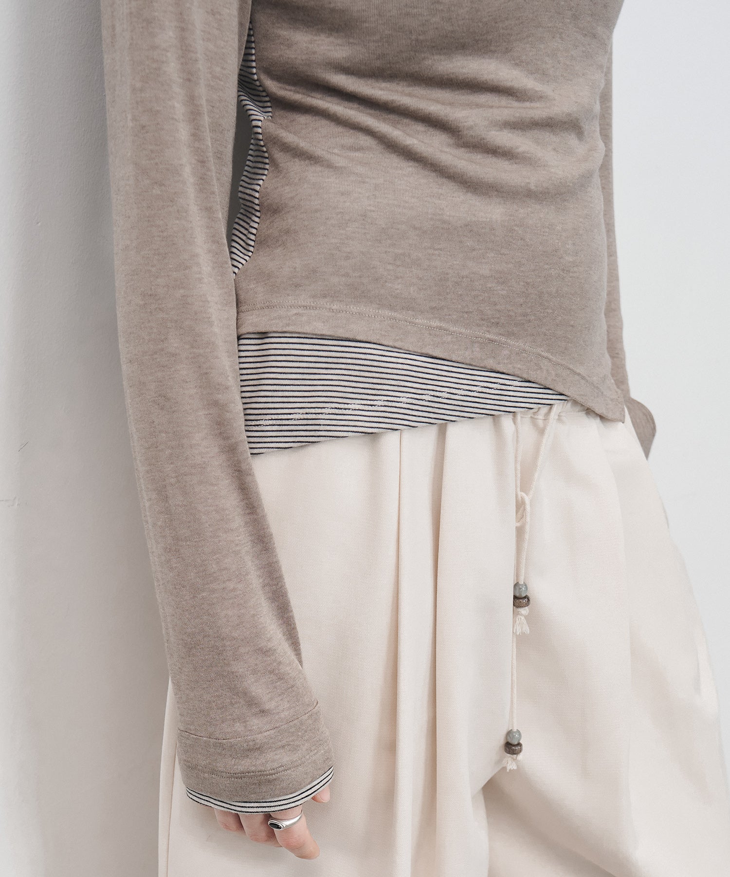 Layered Style U-Neck Stripe Top – Wool Blend