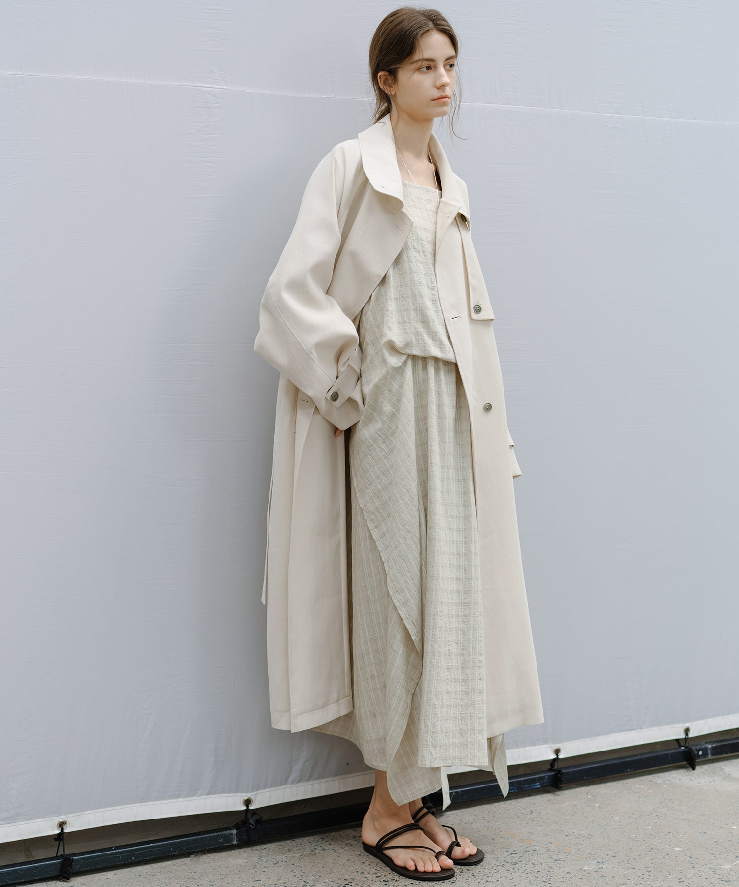 Stand Collar Belted Long Trench Coat