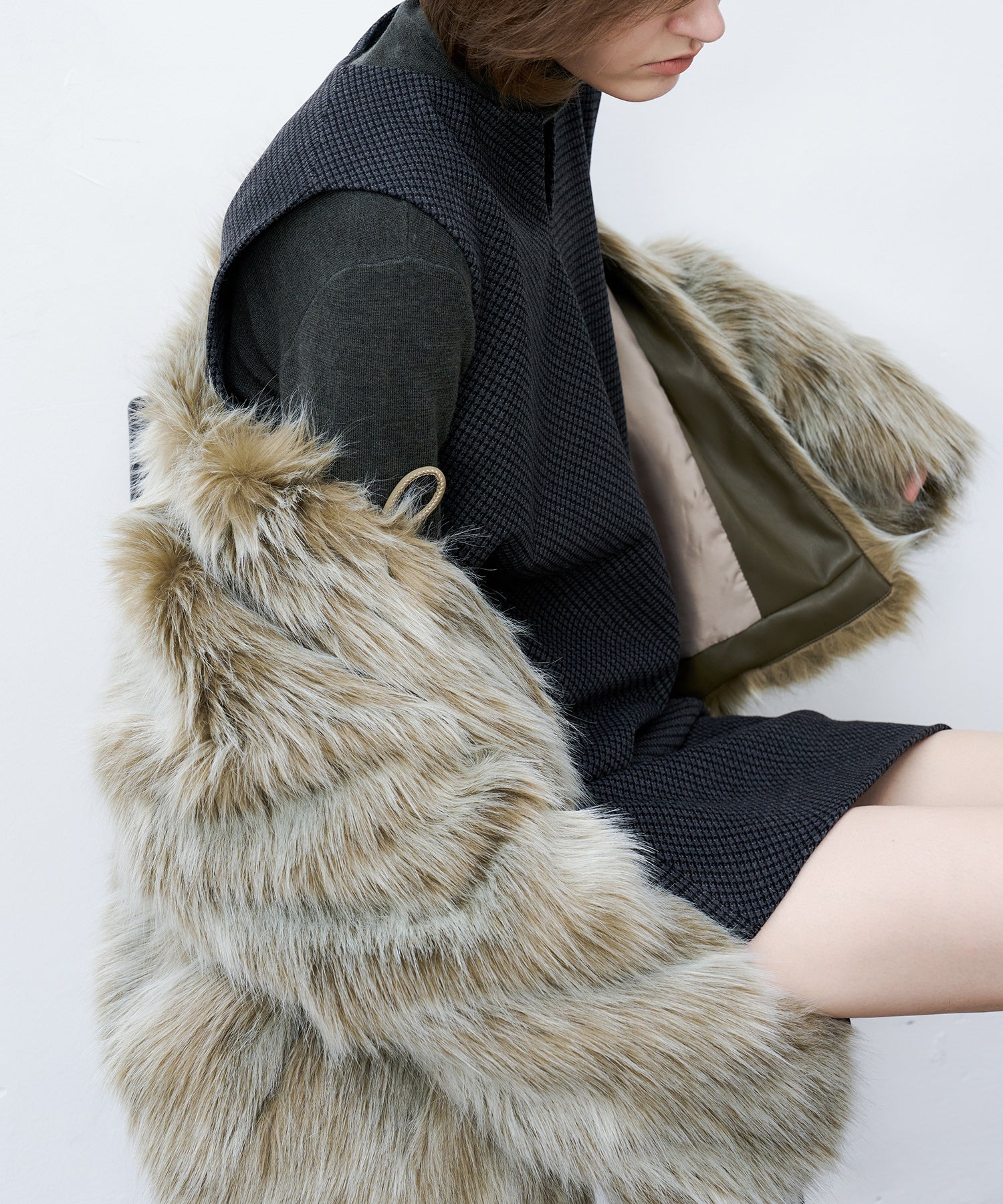 Long Faux-Fur Lapel Coat