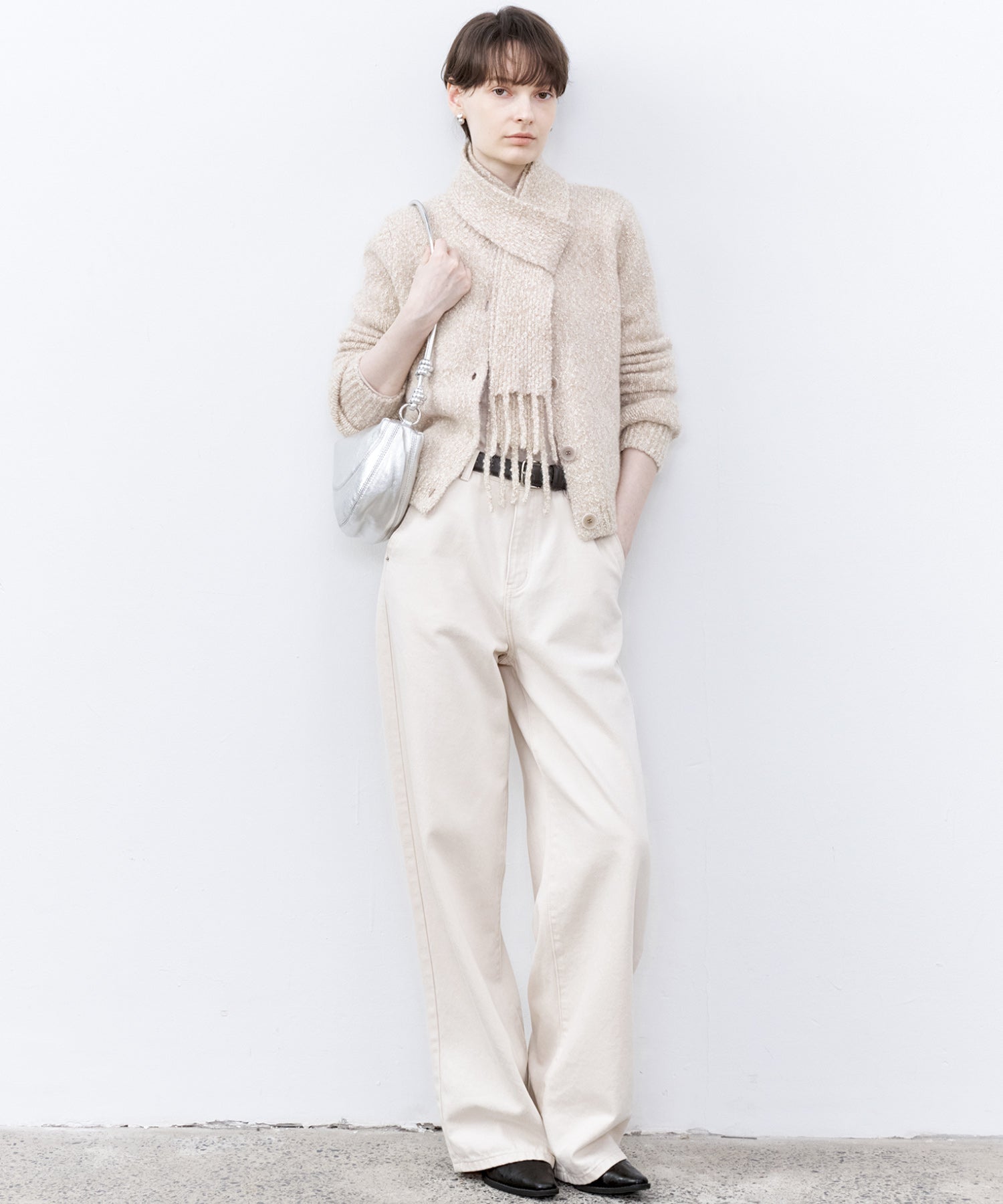 Nepped Knit Cardigan with Tweed Texture