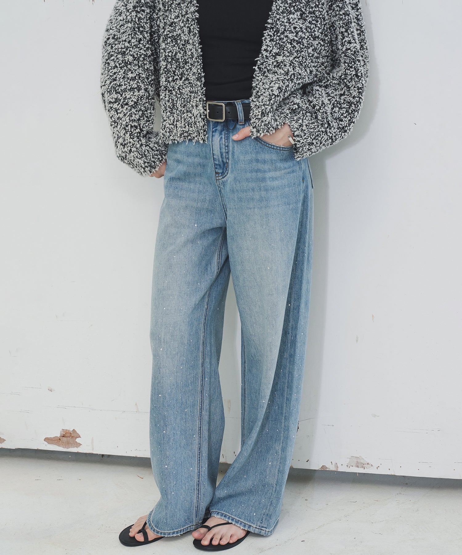 Gradient Rhinestone Wide-Leg Jeans