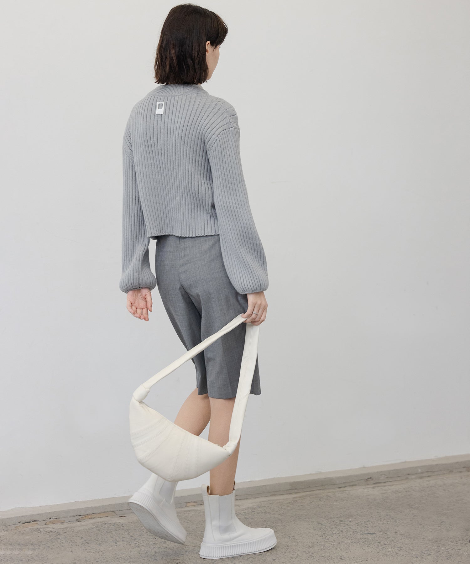 Mock Neck Deconstructed Cropped Knit Sweater