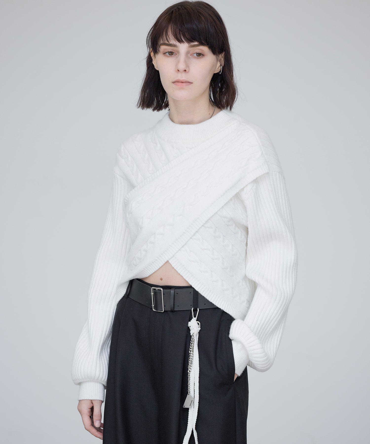 Mock Neck Deconstructed Cropped Knit Sweater