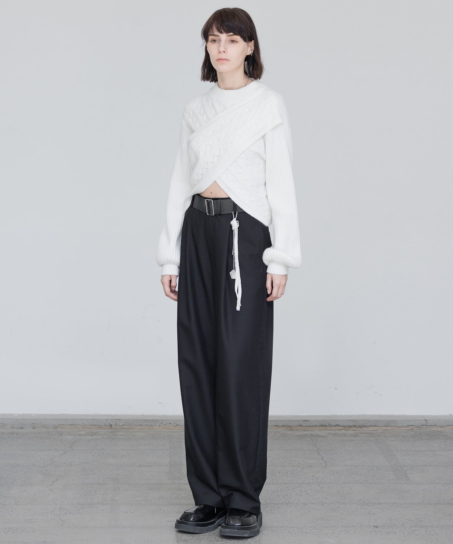 Mock Neck Deconstructed Cropped Knit Sweater
