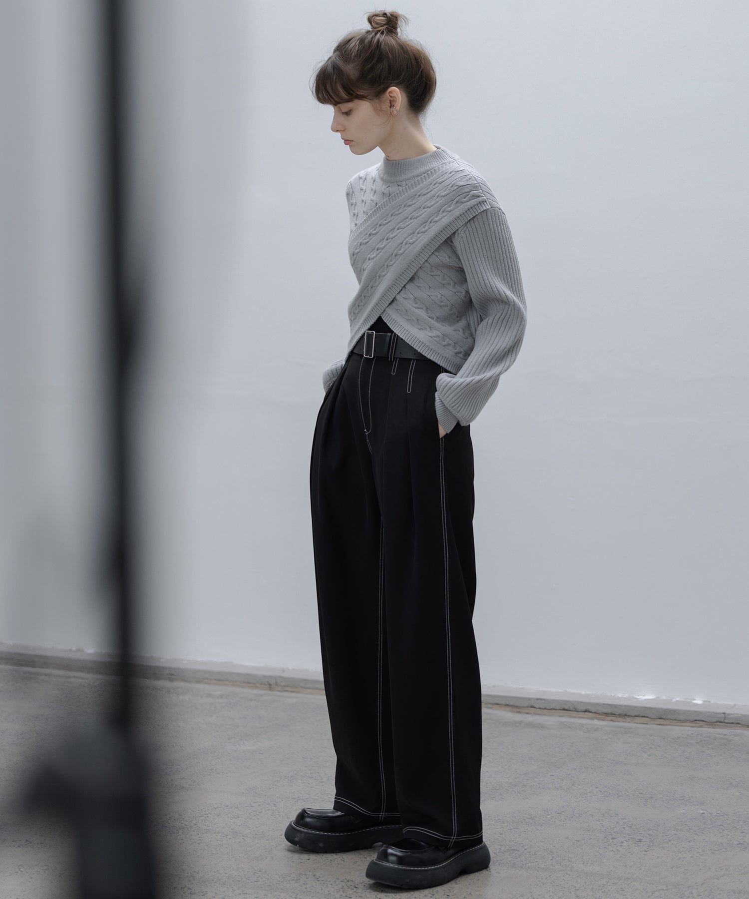 Mock Neck Deconstructed Cropped Knit Sweater