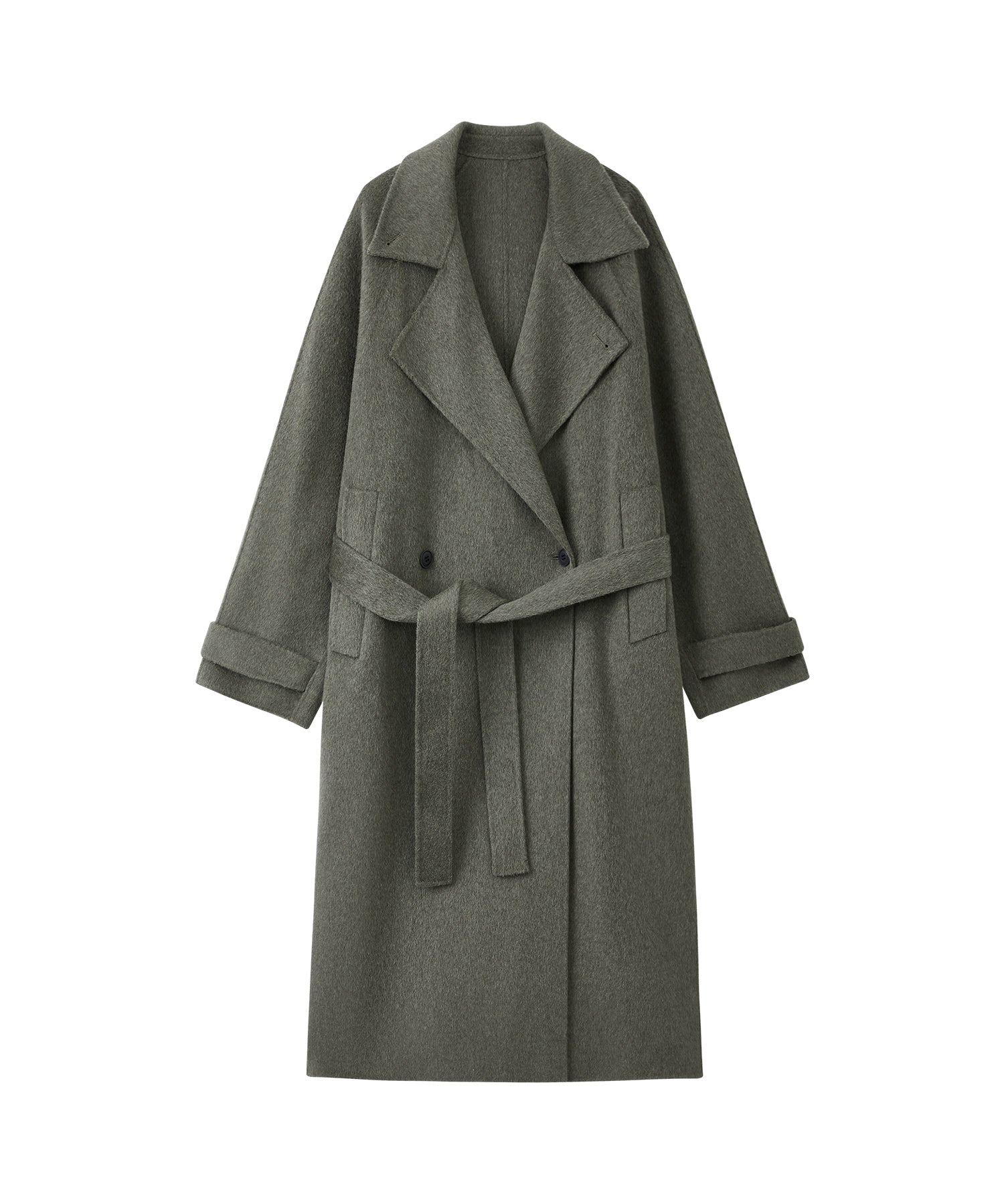 100% Wool Double-Face Trench Collar Oversized Silhouette Long Coat