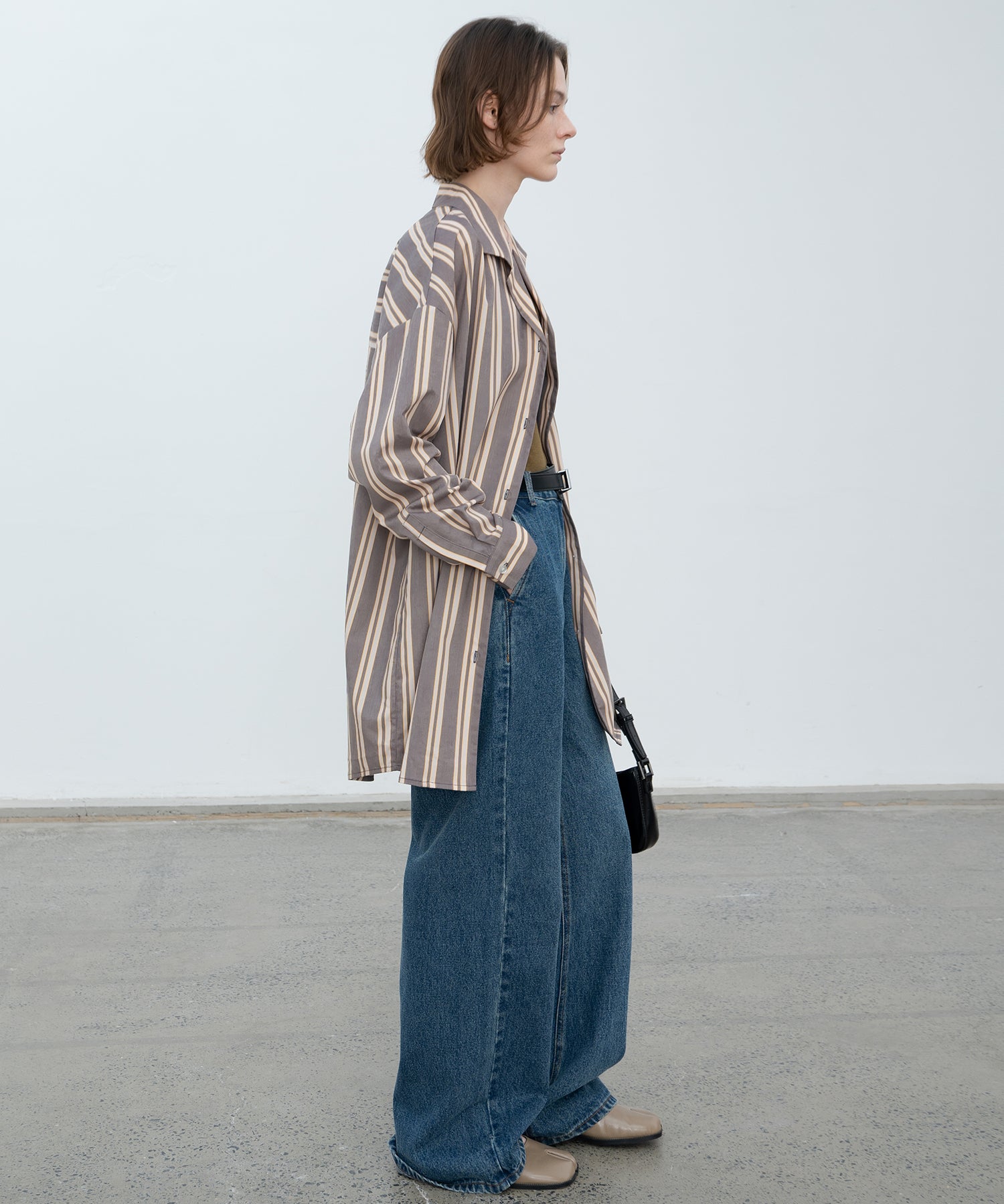 Oversized Stripe Shirt with Ribbed Docking