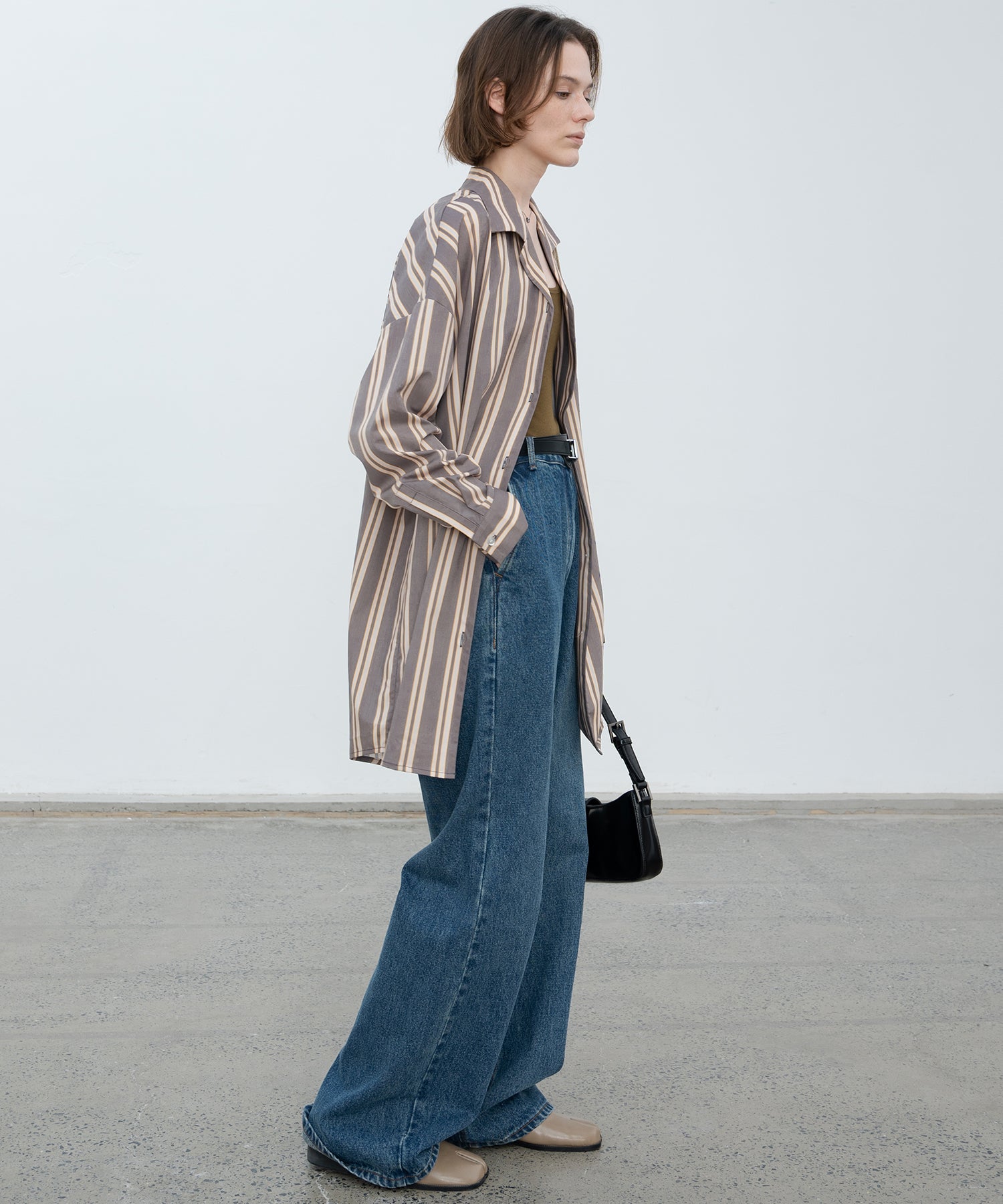 Oversized Stripe Shirt with Ribbed Docking