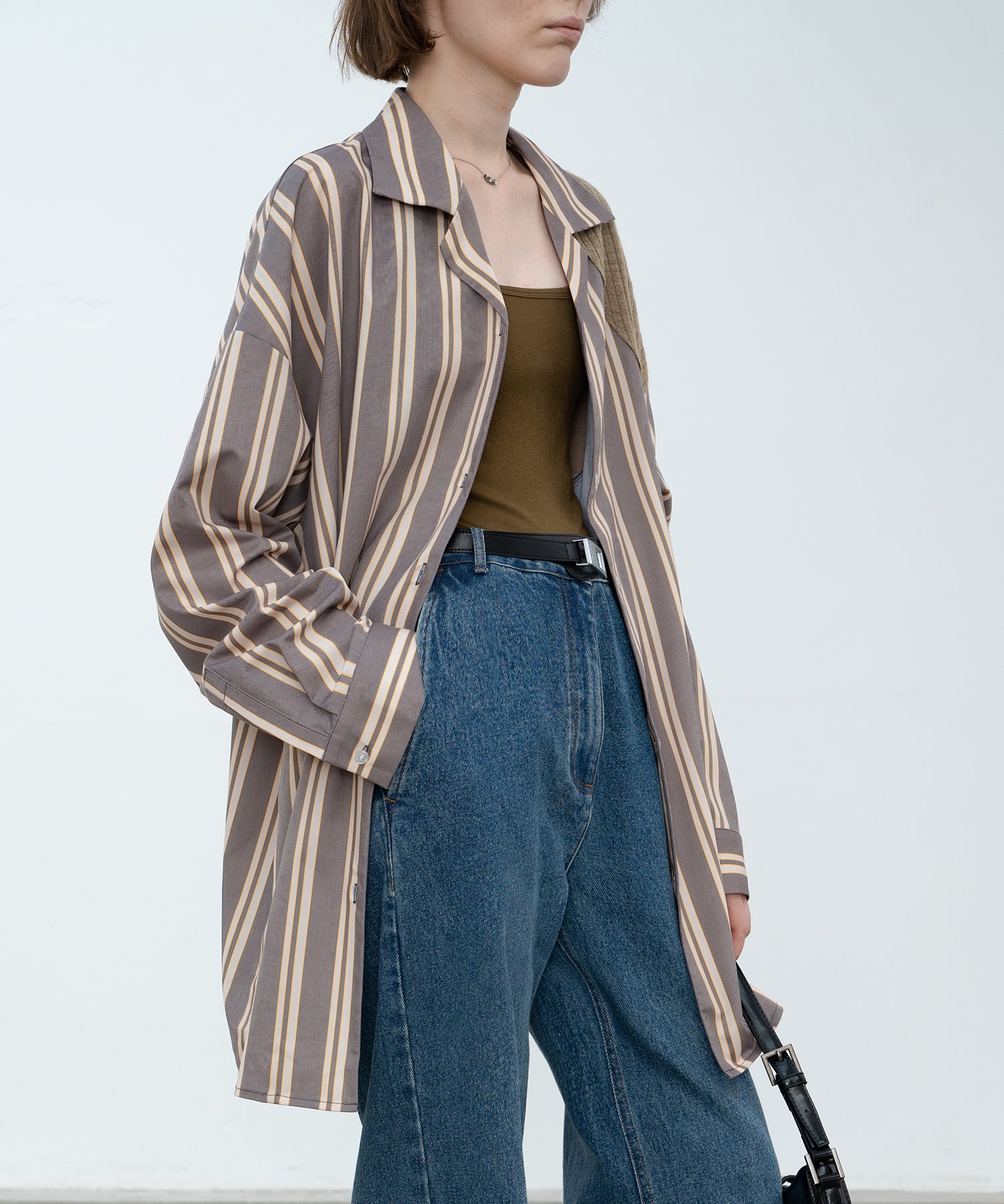 Oversized Stripe Shirt with Ribbed Docking