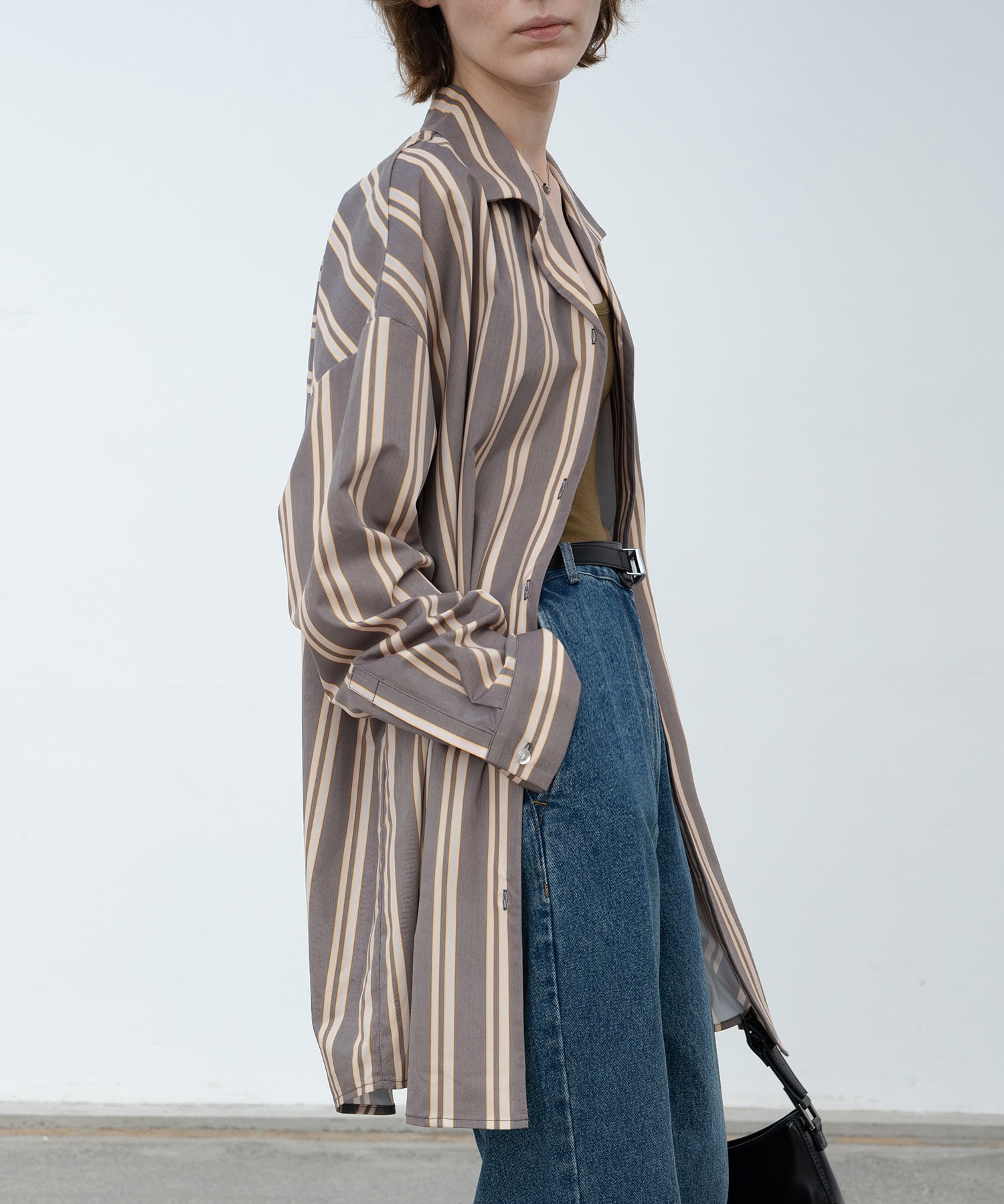 Oversized Stripe Shirt with Ribbed Docking