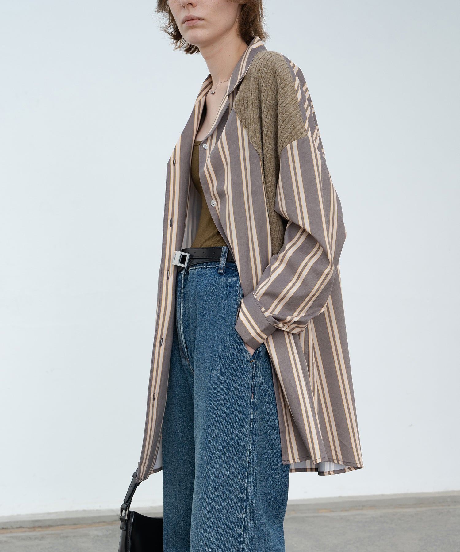Oversized Stripe Shirt with Ribbed Docking