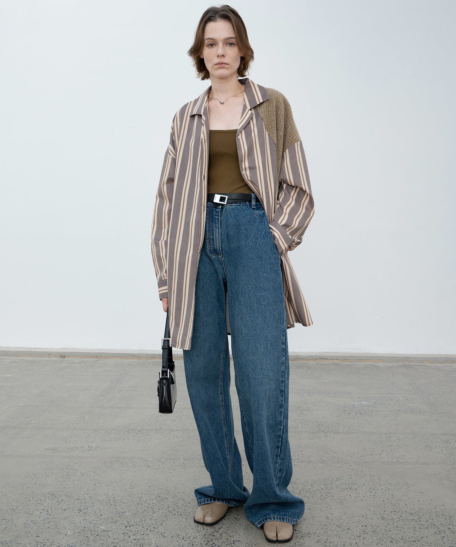 Oversized Stripe Shirt with Ribbed Docking