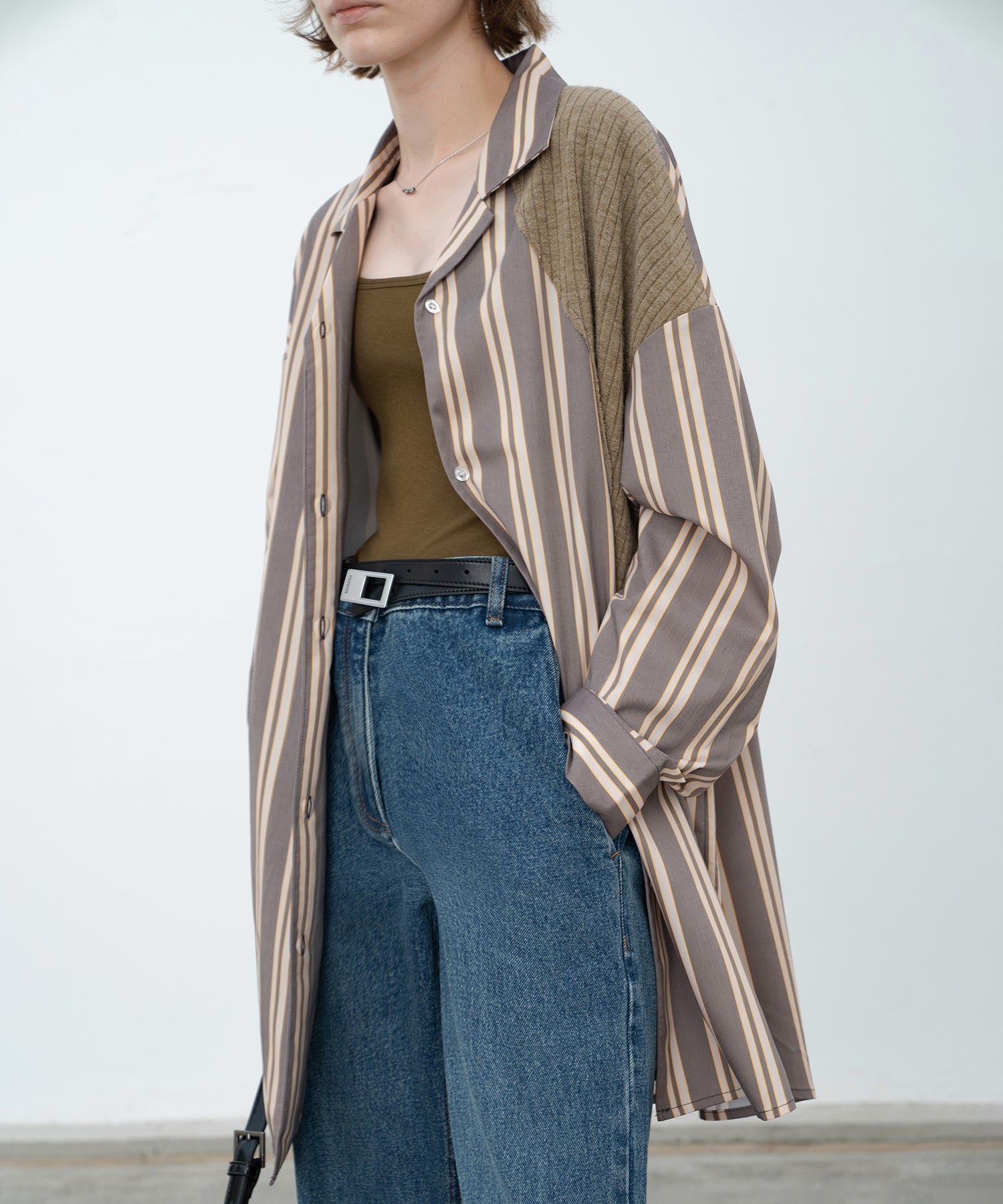 Oversized Stripe Shirt with Ribbed Docking