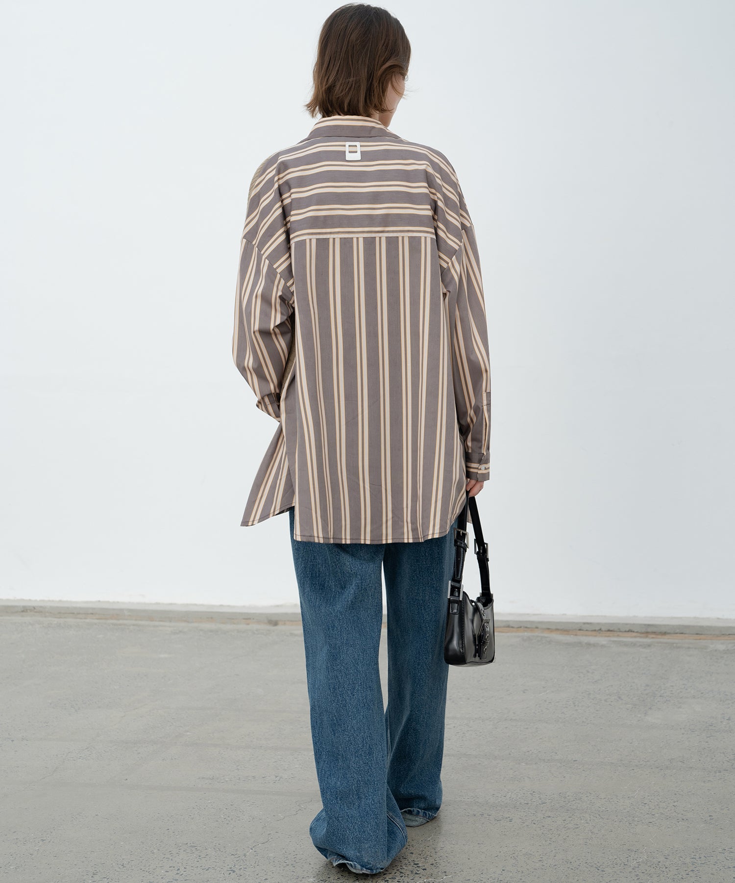 Oversized Stripe Shirt with Ribbed Docking