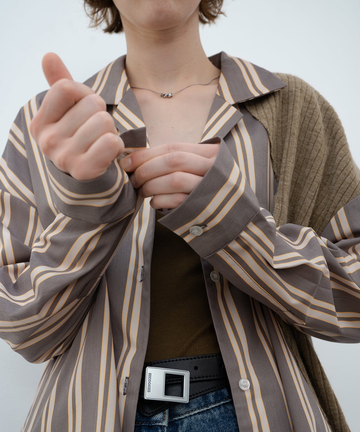 Oversized Stripe Shirt with Ribbed Docking