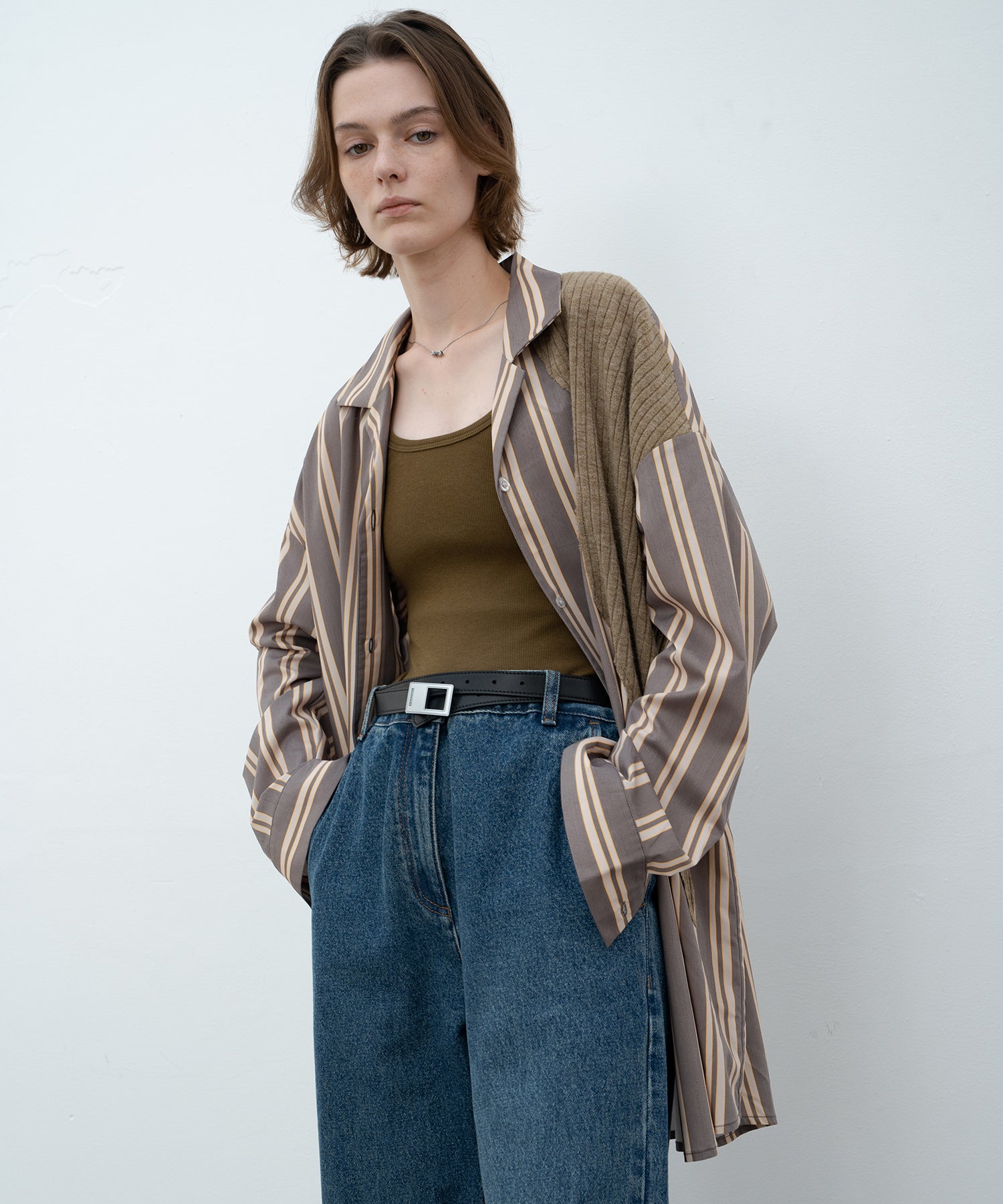 Oversized Stripe Shirt with Ribbed Docking