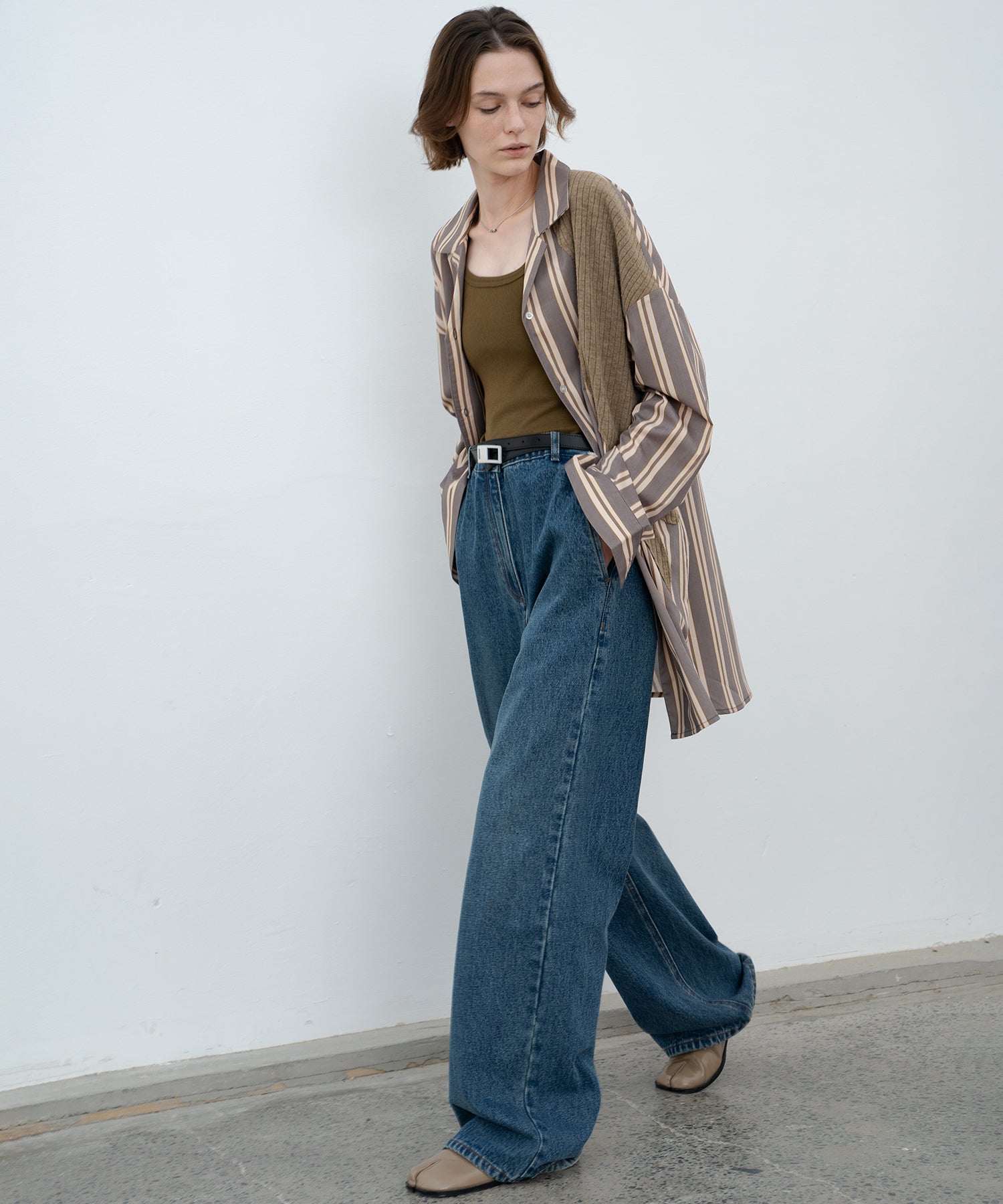 Oversized Stripe Shirt with Ribbed Docking