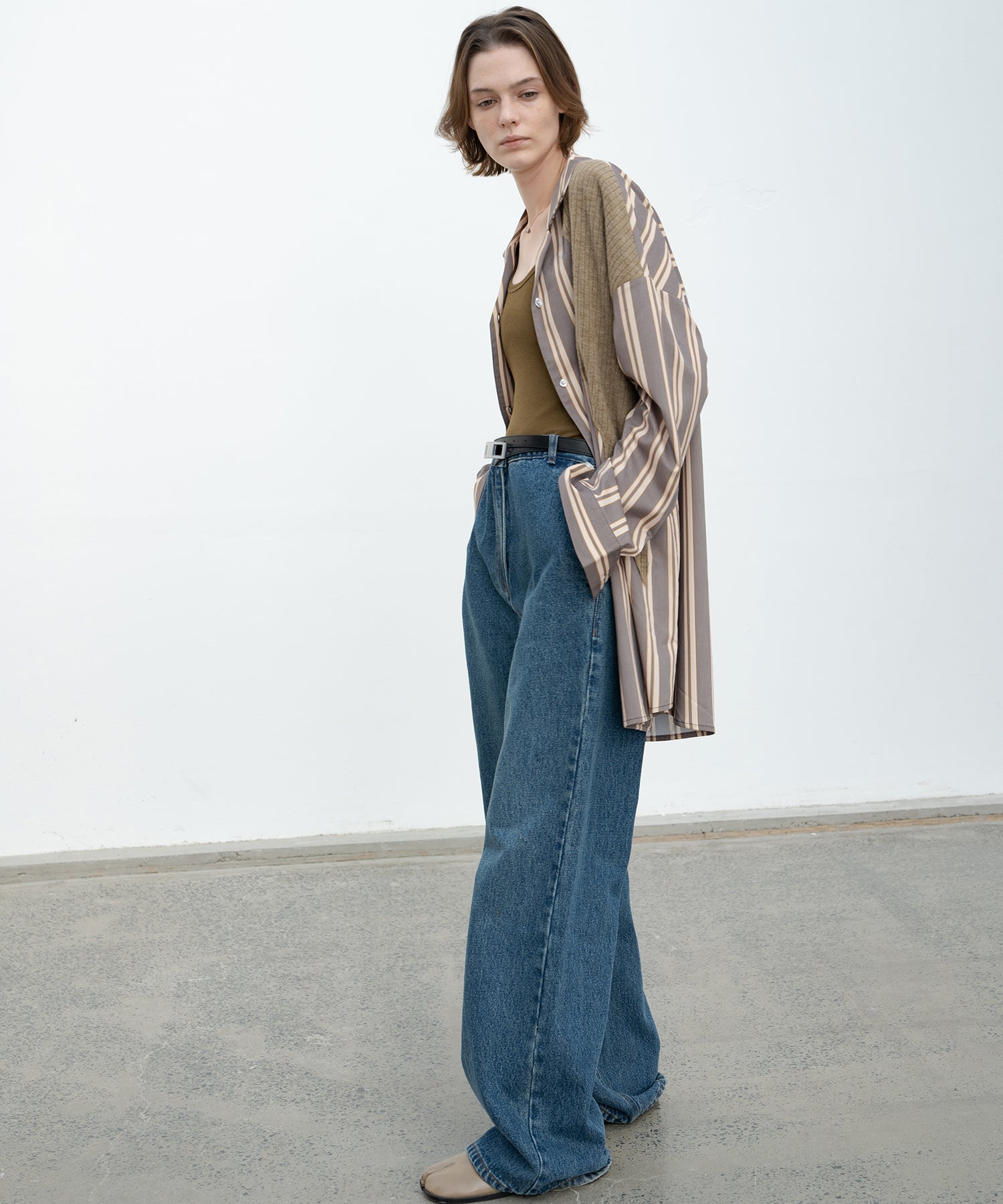 Oversized Stripe Shirt with Ribbed Docking