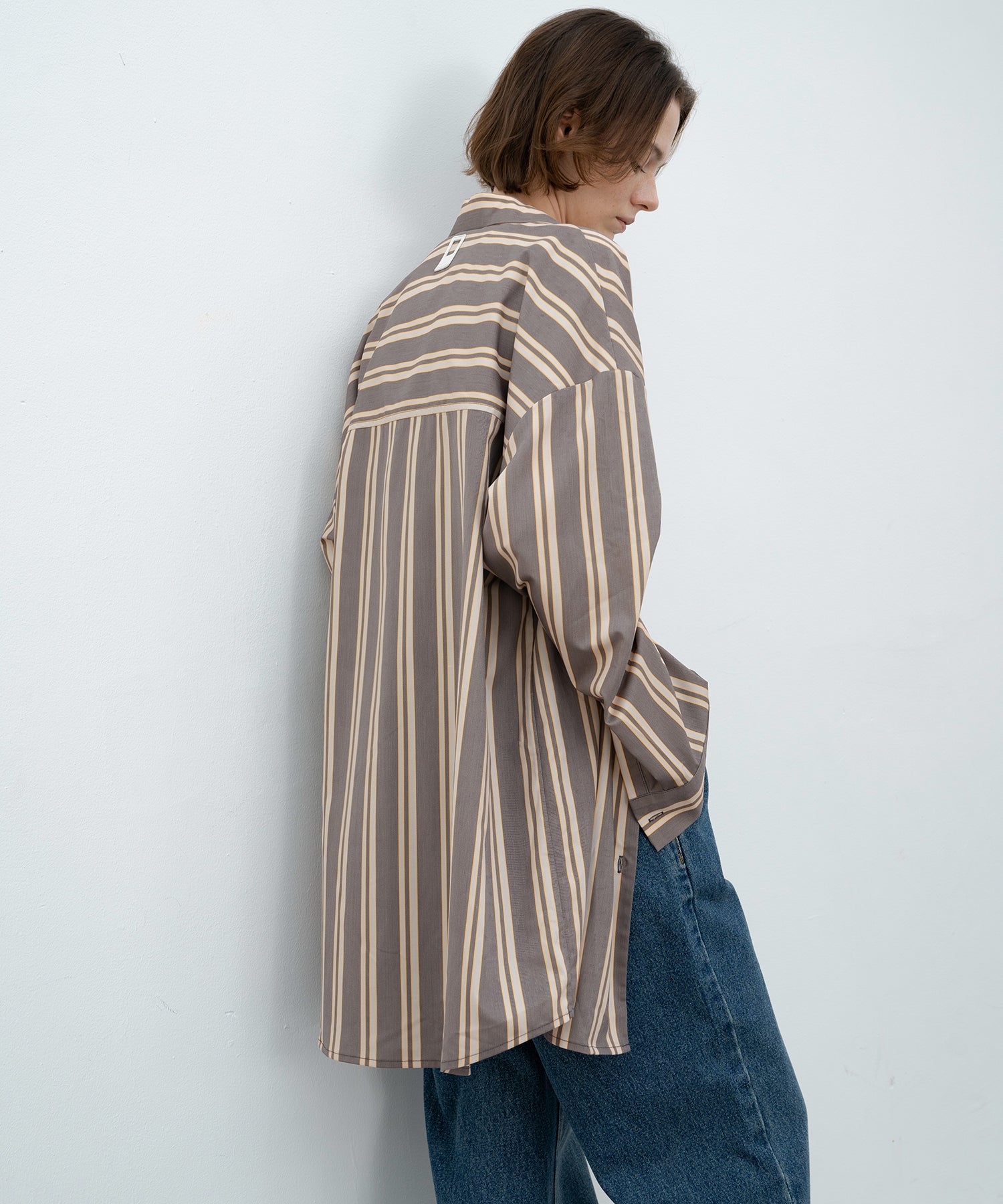 Oversized Stripe Shirt with Ribbed Docking
