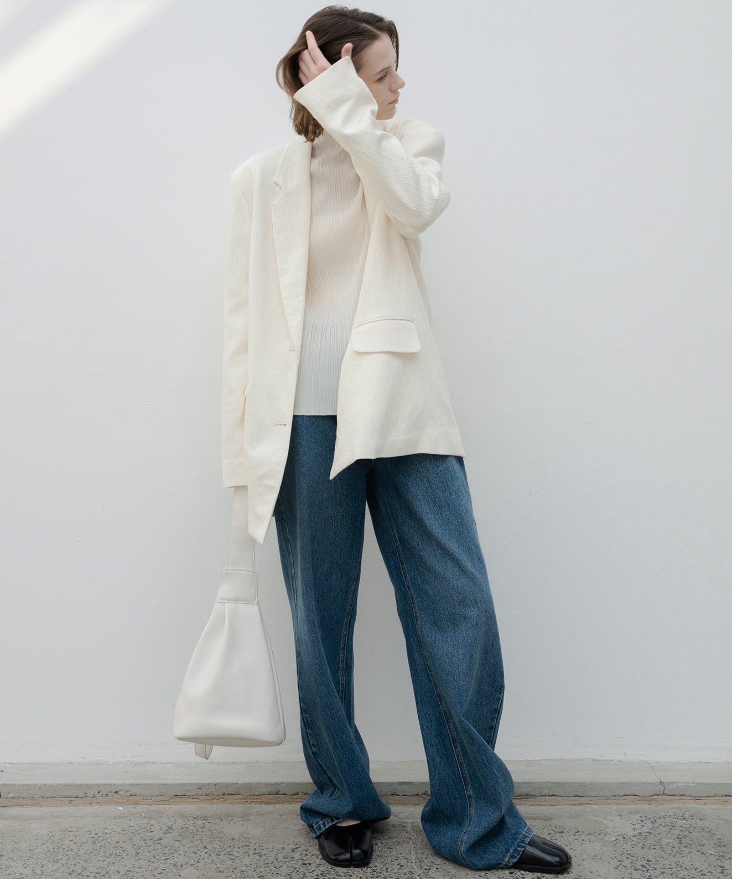 Crinkled-Texture Single-Breasted Jacket