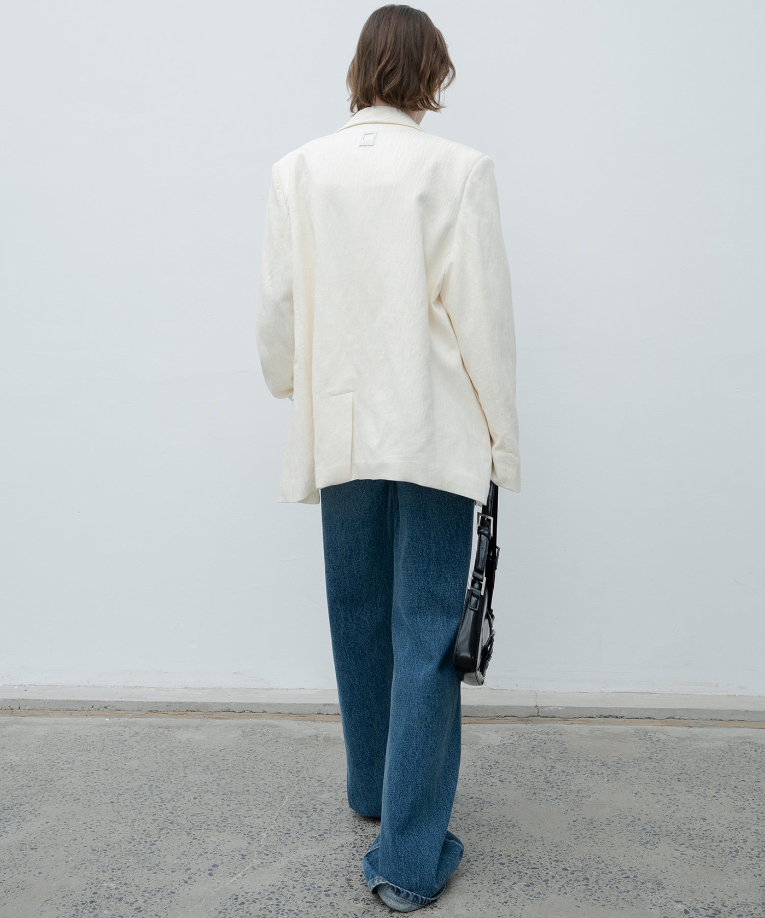 Crinkled-Texture Single-Breasted Jacket