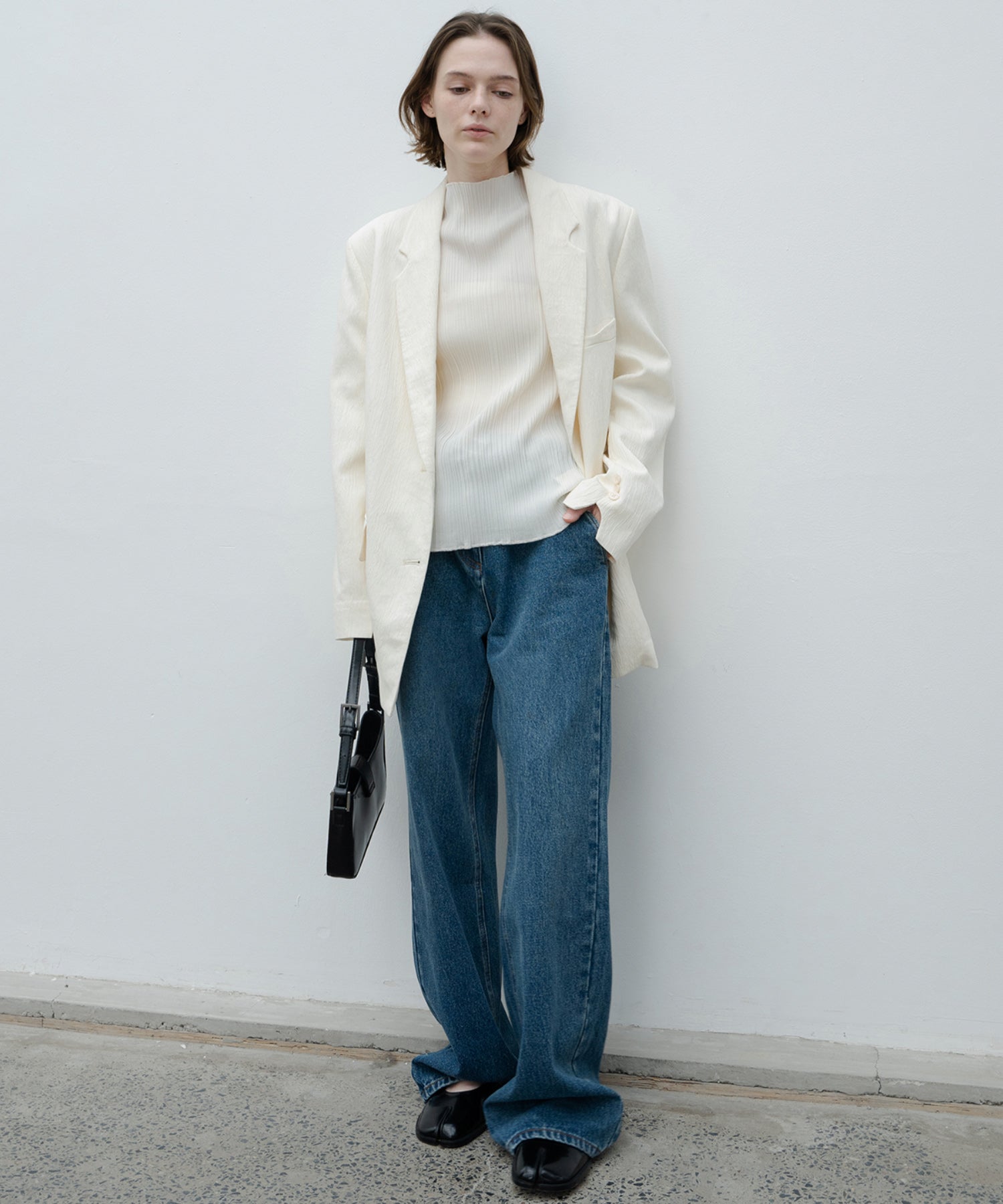 Crinkled-Texture Single-Breasted Jacket