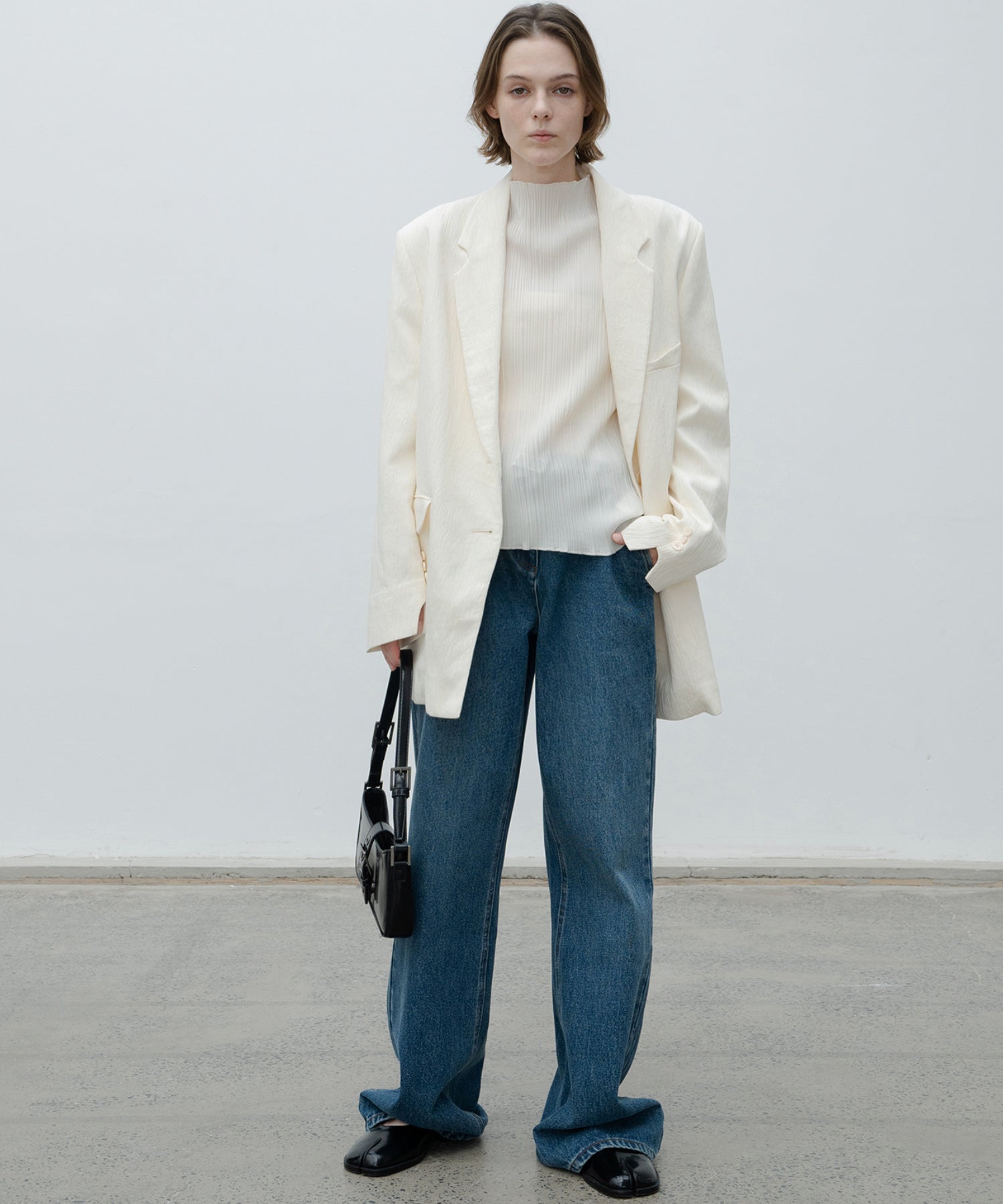 Crinkled-Texture Single-Breasted Jacket