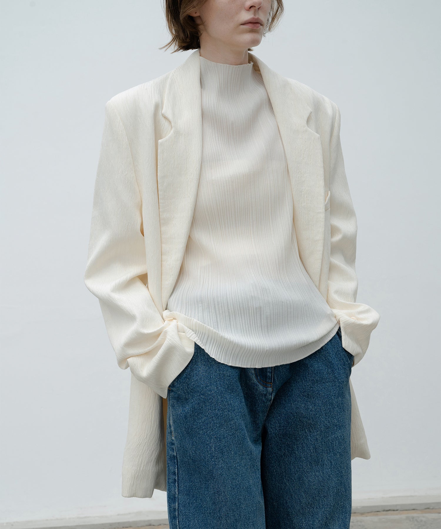 Crinkled-Texture Single-Breasted Jacket