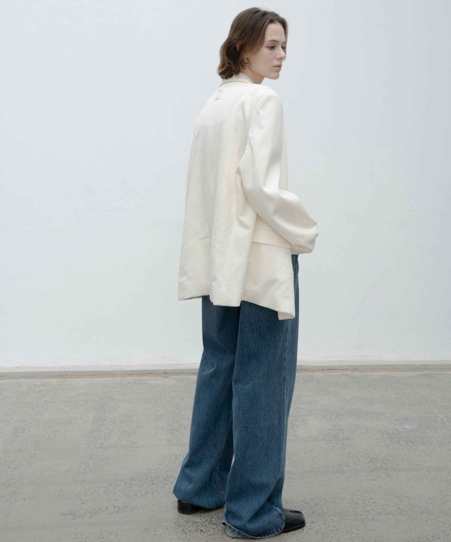 Crinkled-Texture Single-Breasted Jacket