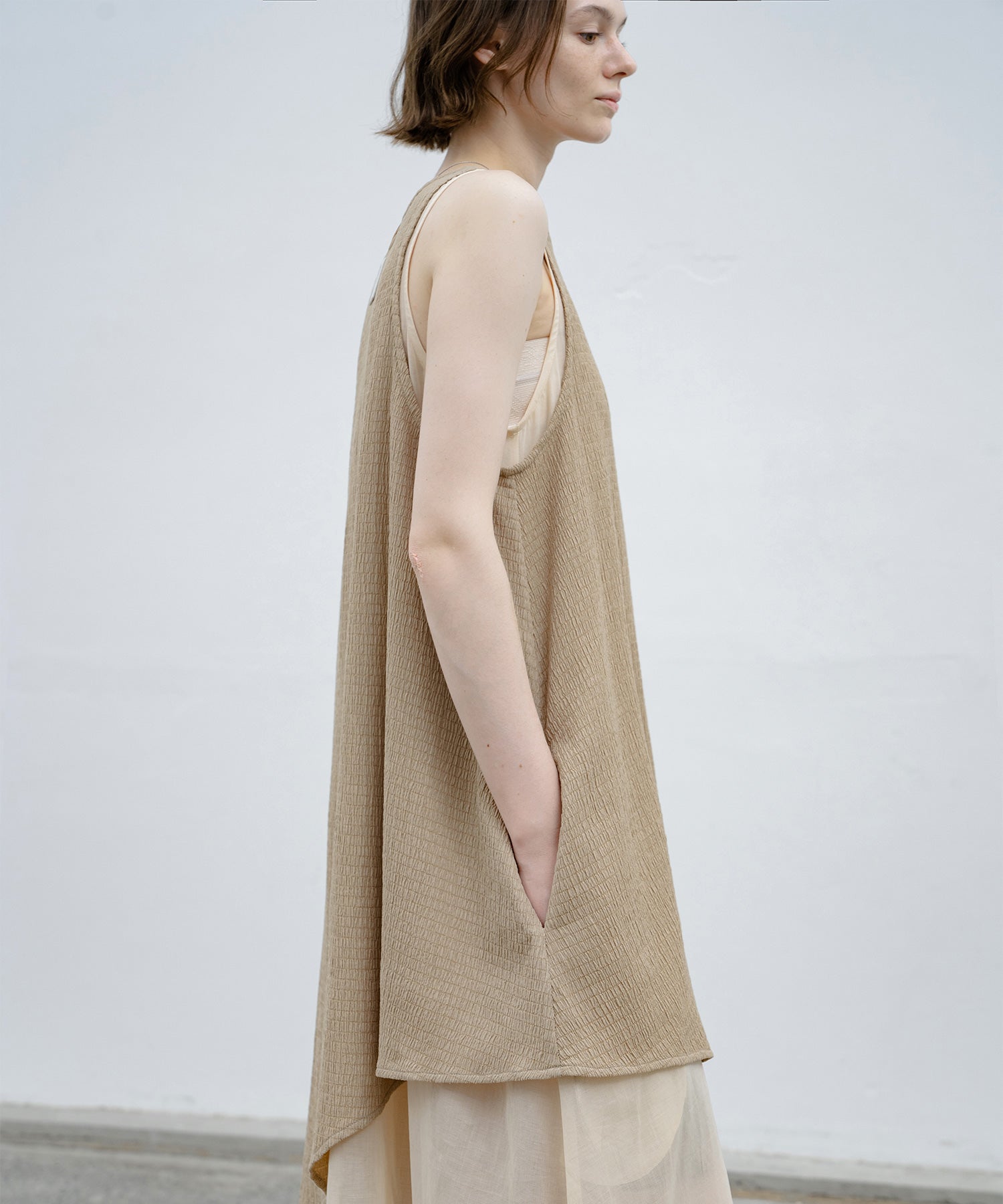 Shirred Layered Flare One-Piece Dress