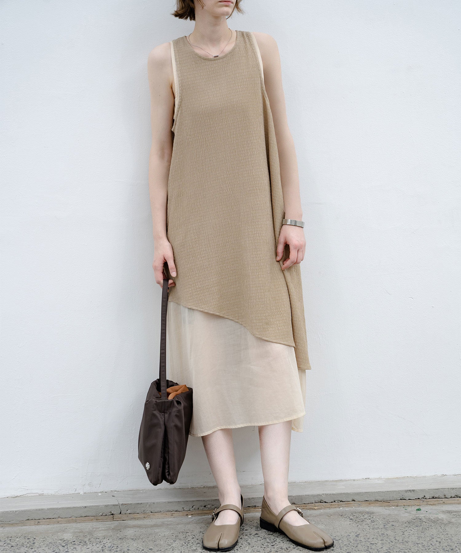 Shirred Layered Flare One-Piece Dress