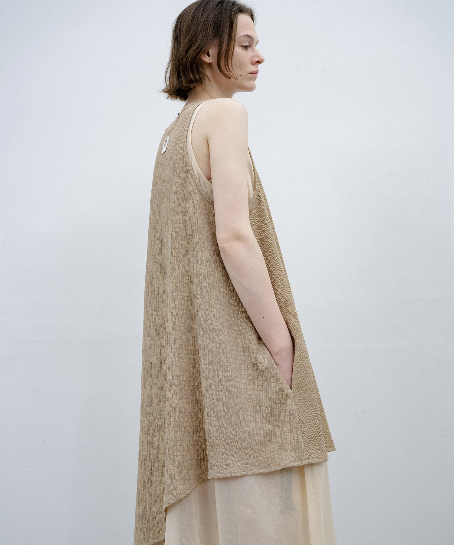 Shirred Layered Flare One-Piece Dress
