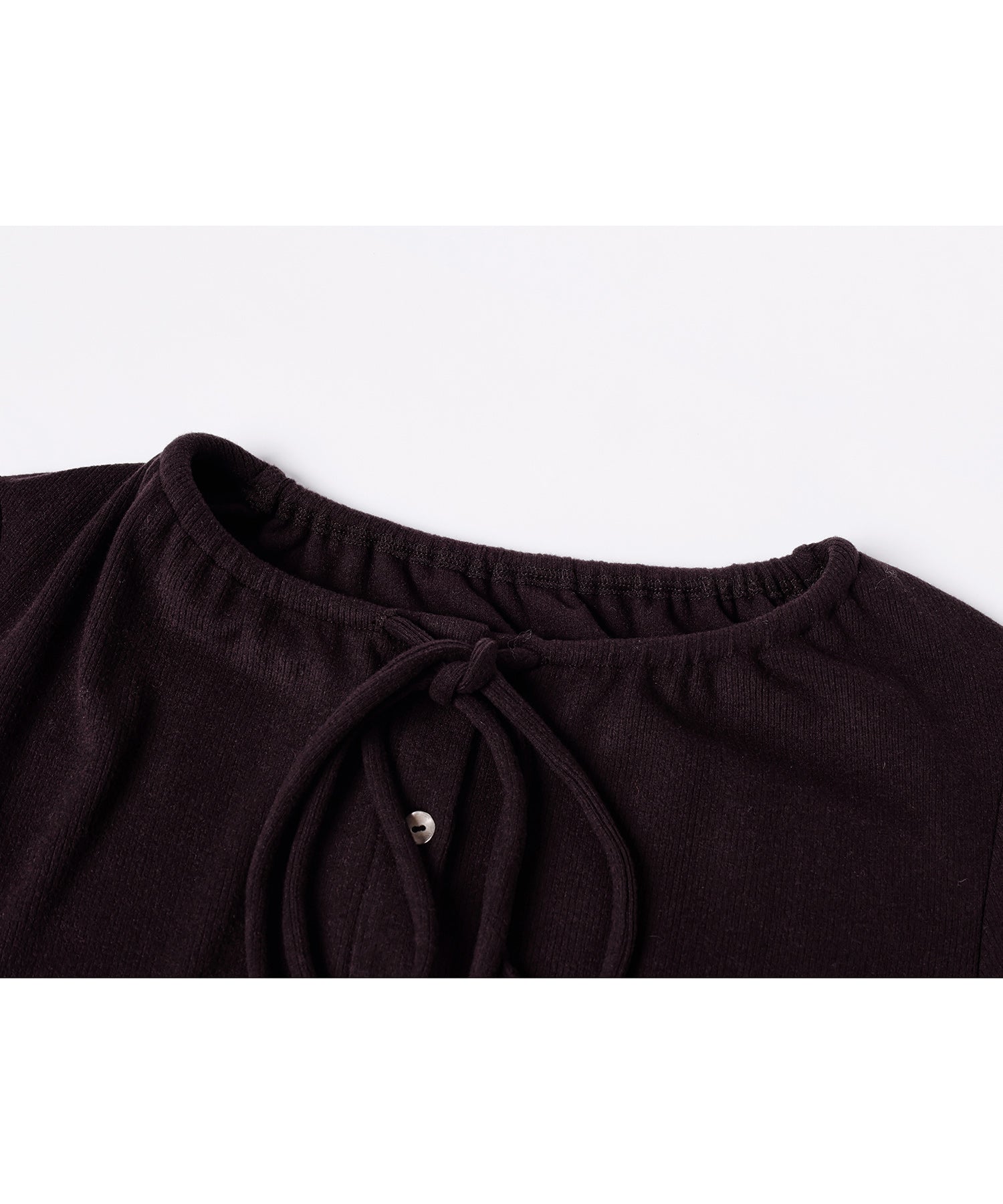 Ribbon Lace-Up Neck Ribbed Cardigan-Style Top