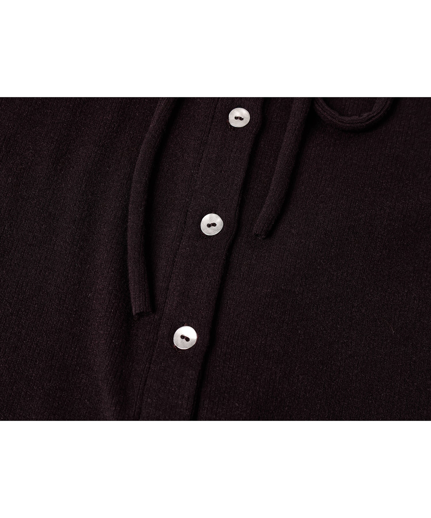 Ribbon Lace-Up Neck Ribbed Cardigan-Style Top