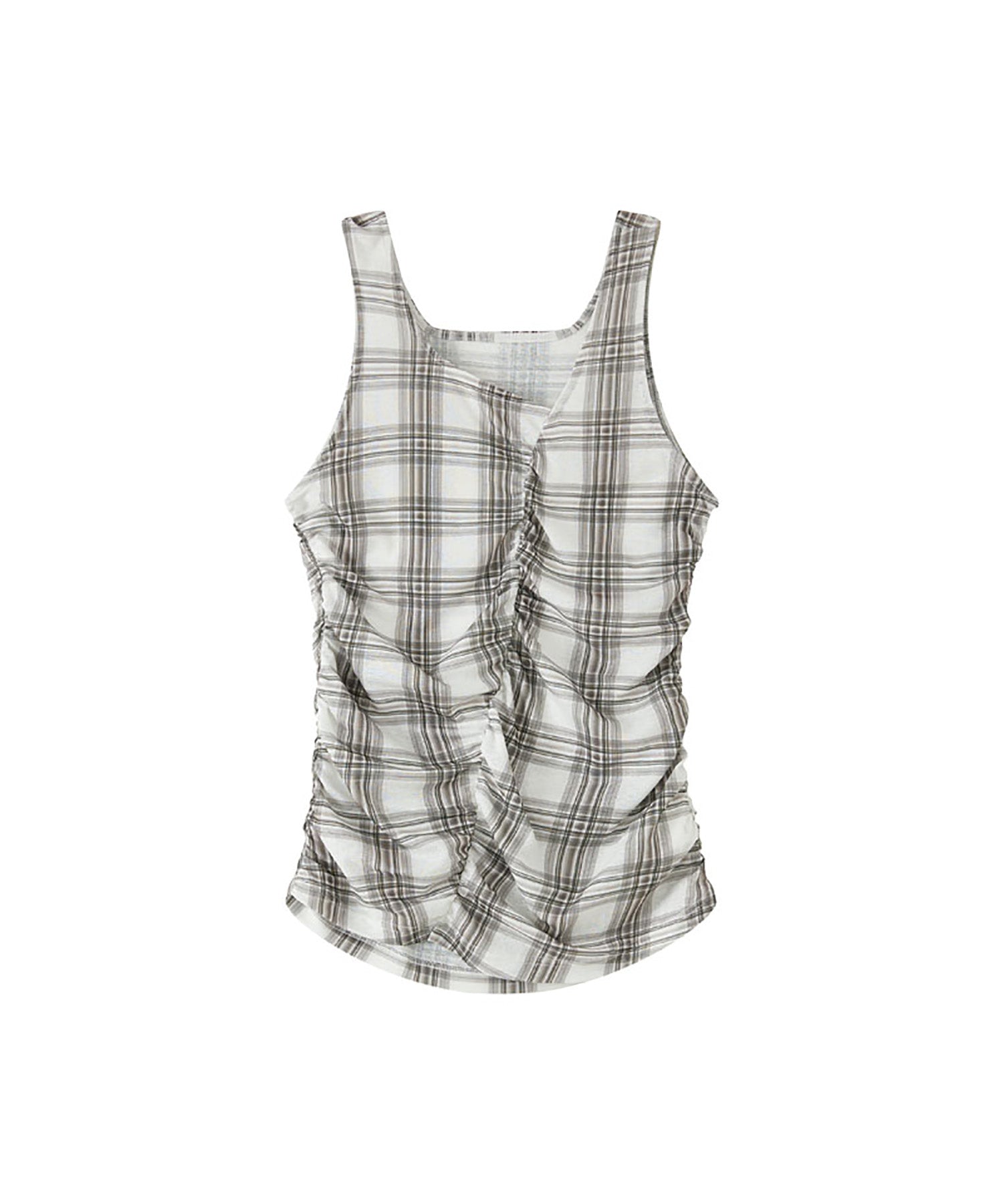 Asymmetric Gather Sheer Sleeveless Top