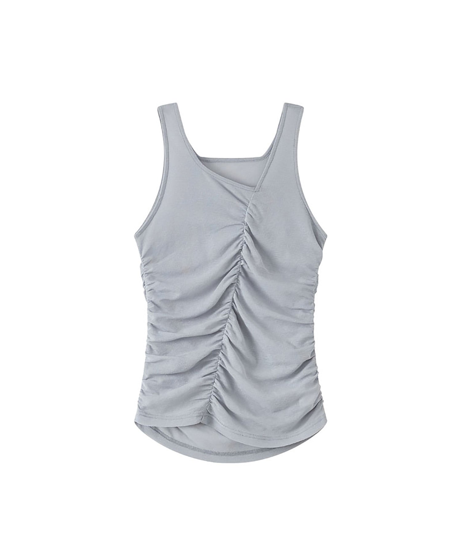 Asymmetric Gather Sheer Sleeveless Top