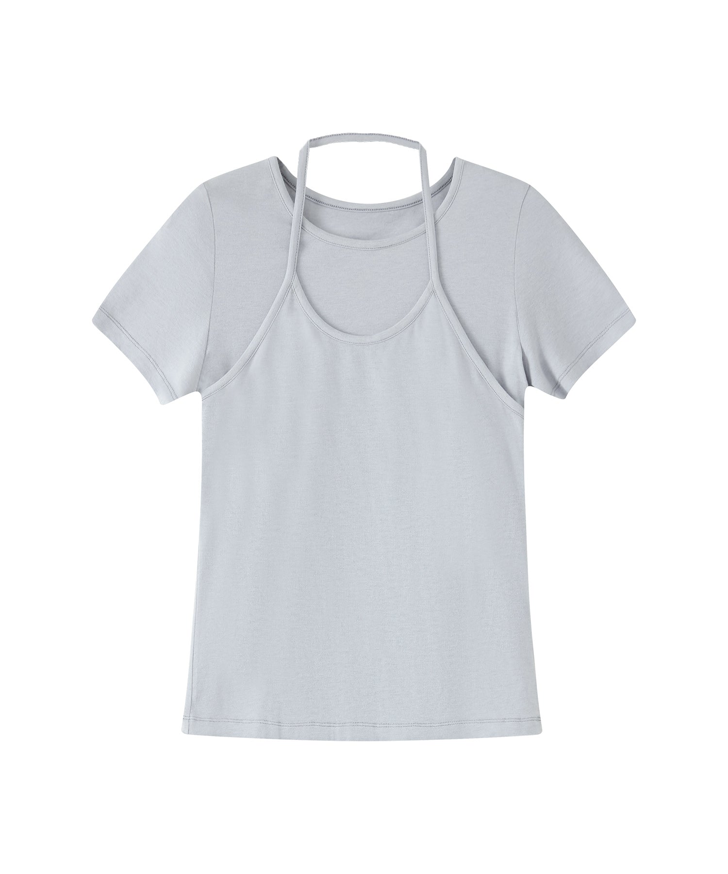 Slimming Solid Color Tee Set with Halter Detail