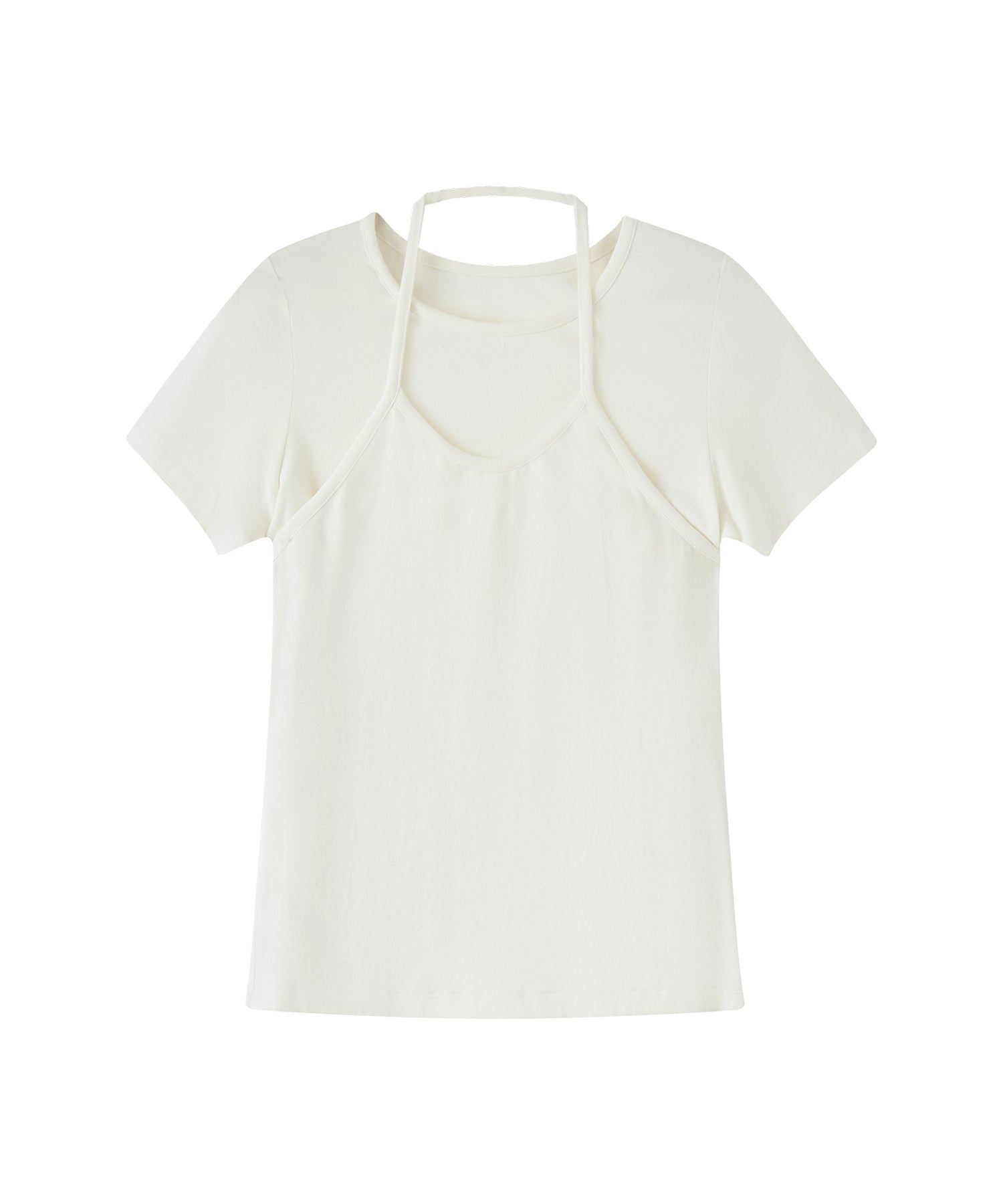 Slimming Solid Color Tee Set with Halter Detail