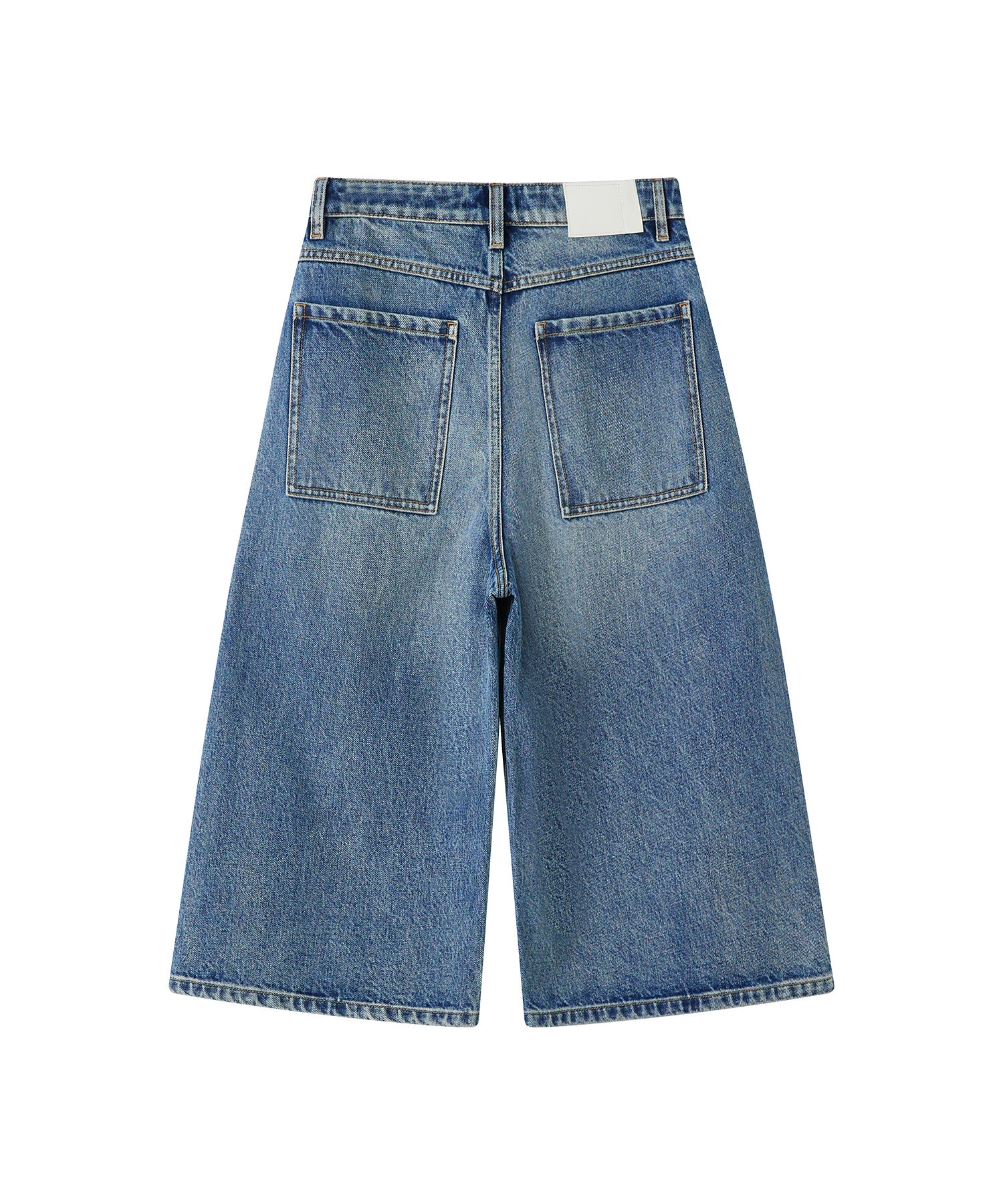 Washed Wide-Leg Denim Shorts