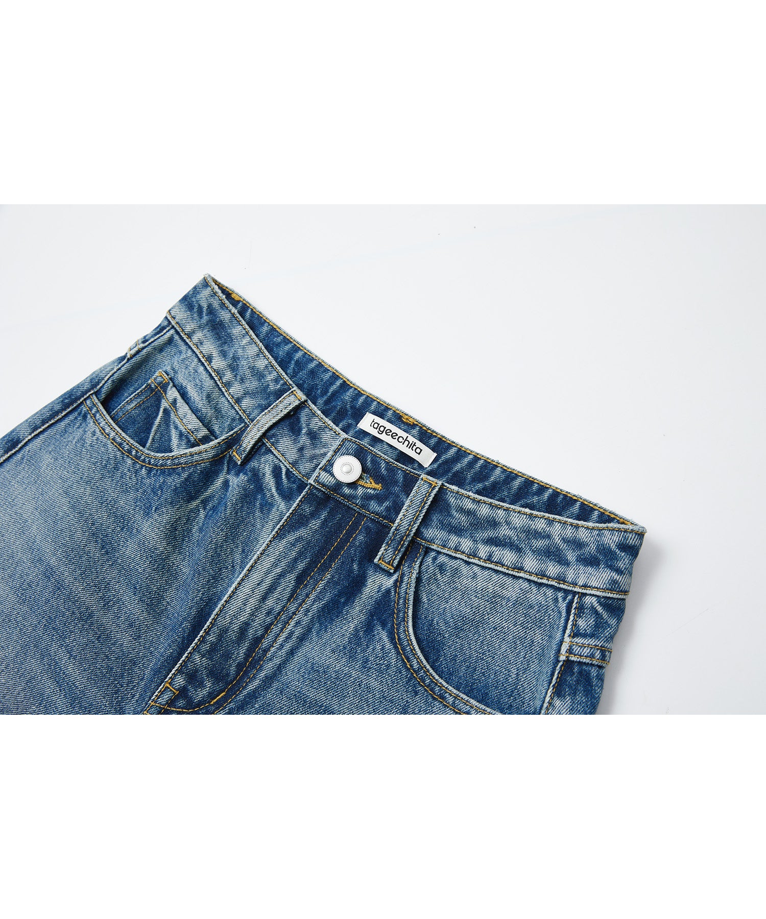 Mid-Wash Denim Bermuda Shorts
