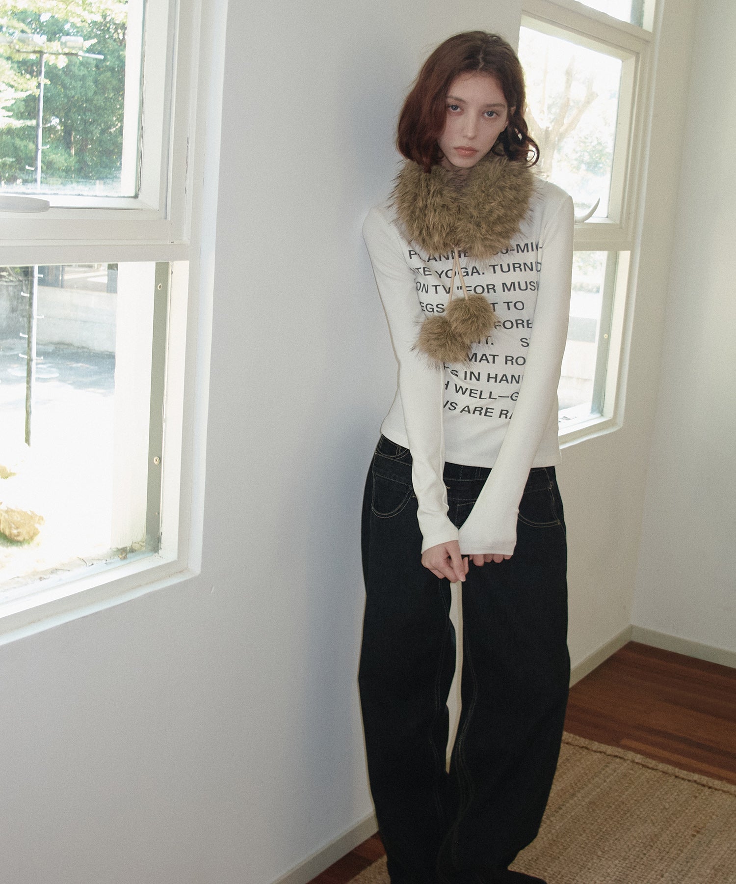 Layered-Look Shirt Collar Slogan Print Slim-Fit Base T-Shirt