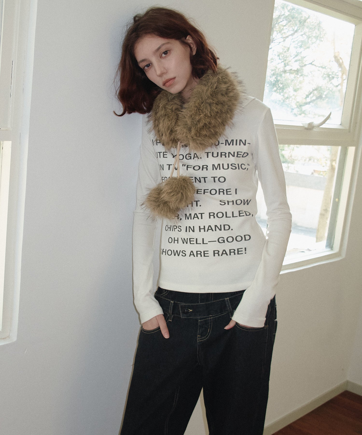 Layered-Look Shirt Collar Slogan Print Slim-Fit Base T-Shirt